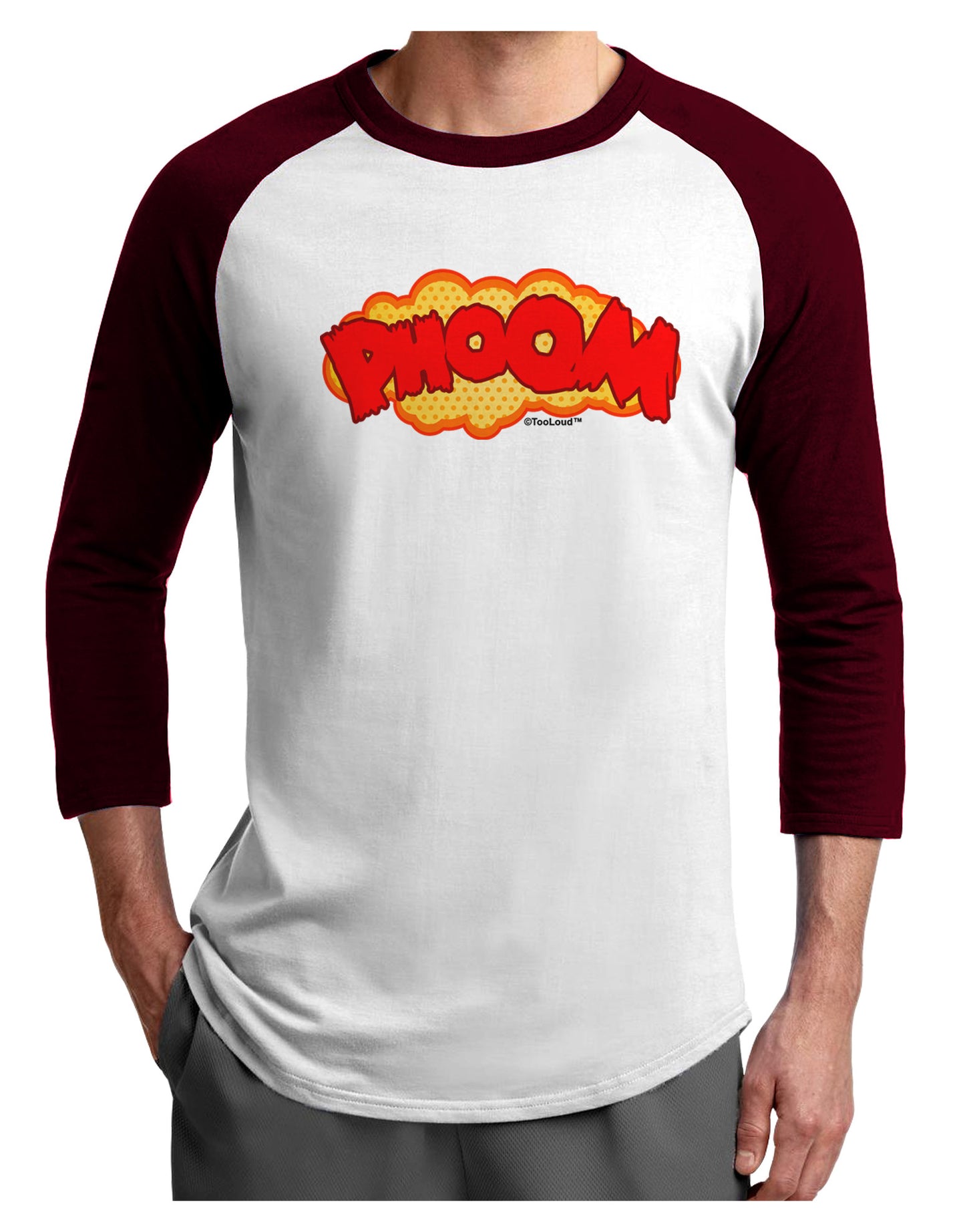 Onomatopoeia PHOOM Adult Raglan Shirt-TooLoud-White-Cardinal-X-Small-Davson Sales