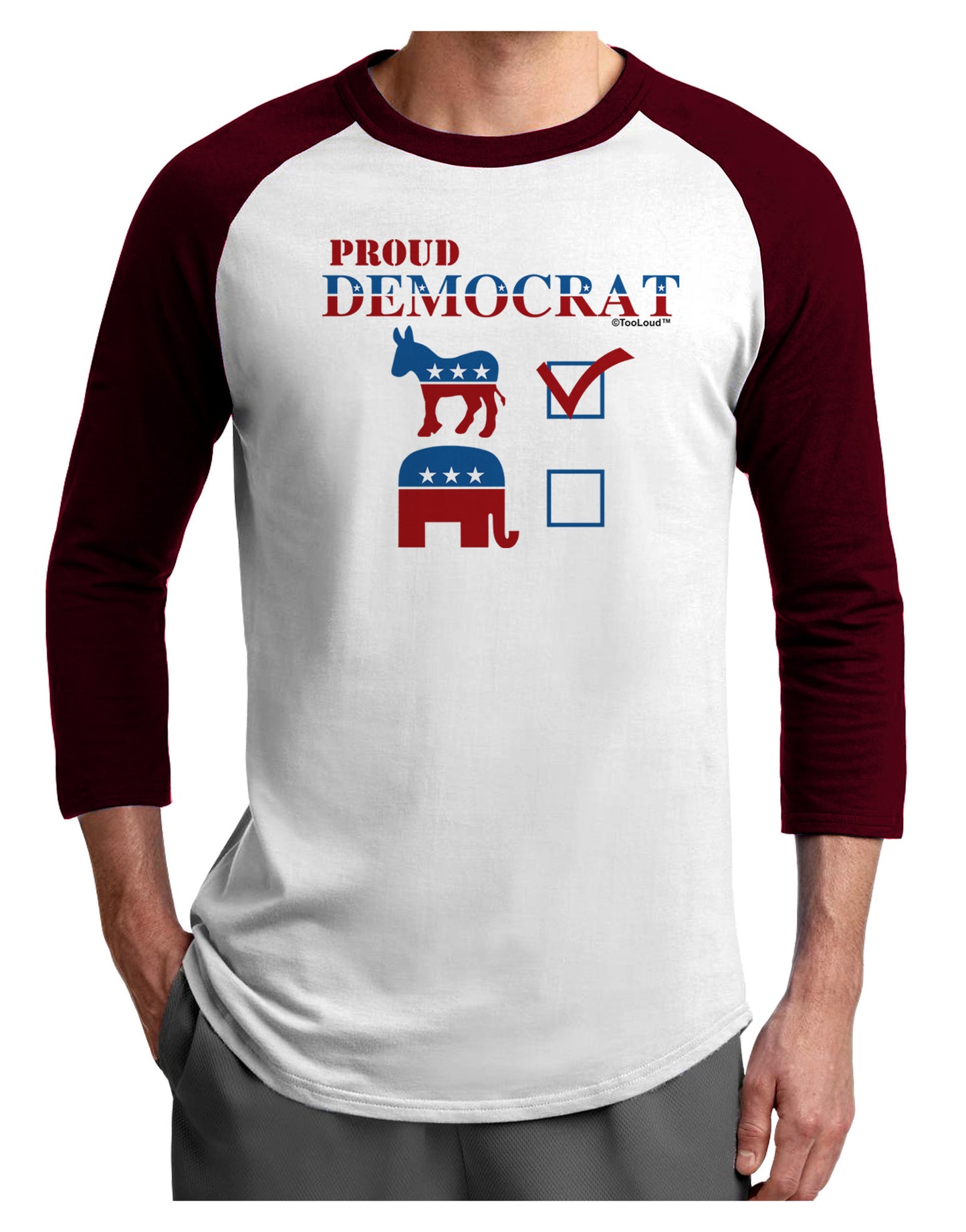 Proud Democrat Checkmark Adult Raglan Shirt-Raglan Shirt-TooLoud-White-Cardinal-X-Small-Davson Sales