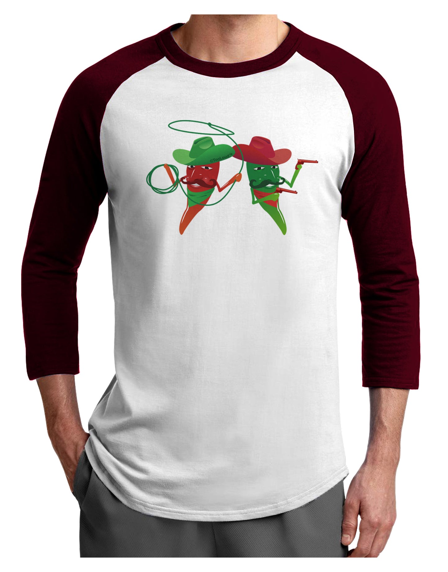 Cowboy Chili Peppers Adult Raglan Shirt-Raglan Shirt-TooLoud-White-Cardinal-X-Small-Davson Sales