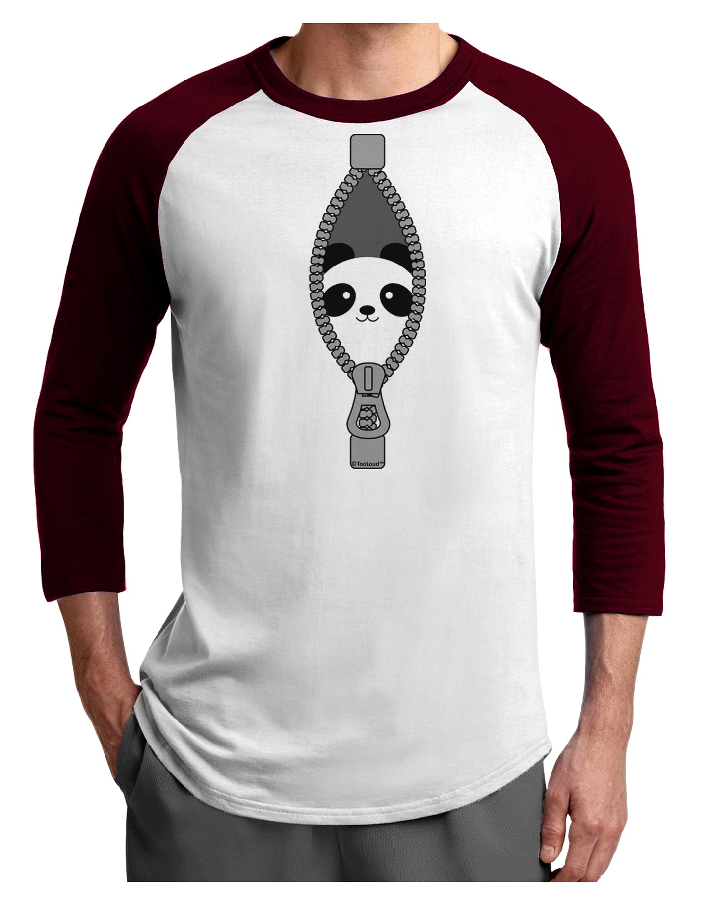 Funny Panda Peeking Out of Zipper Adult Raglan Shirt by TooLoud-TooLoud-White-Cardinal-X-Small-Davson Sales