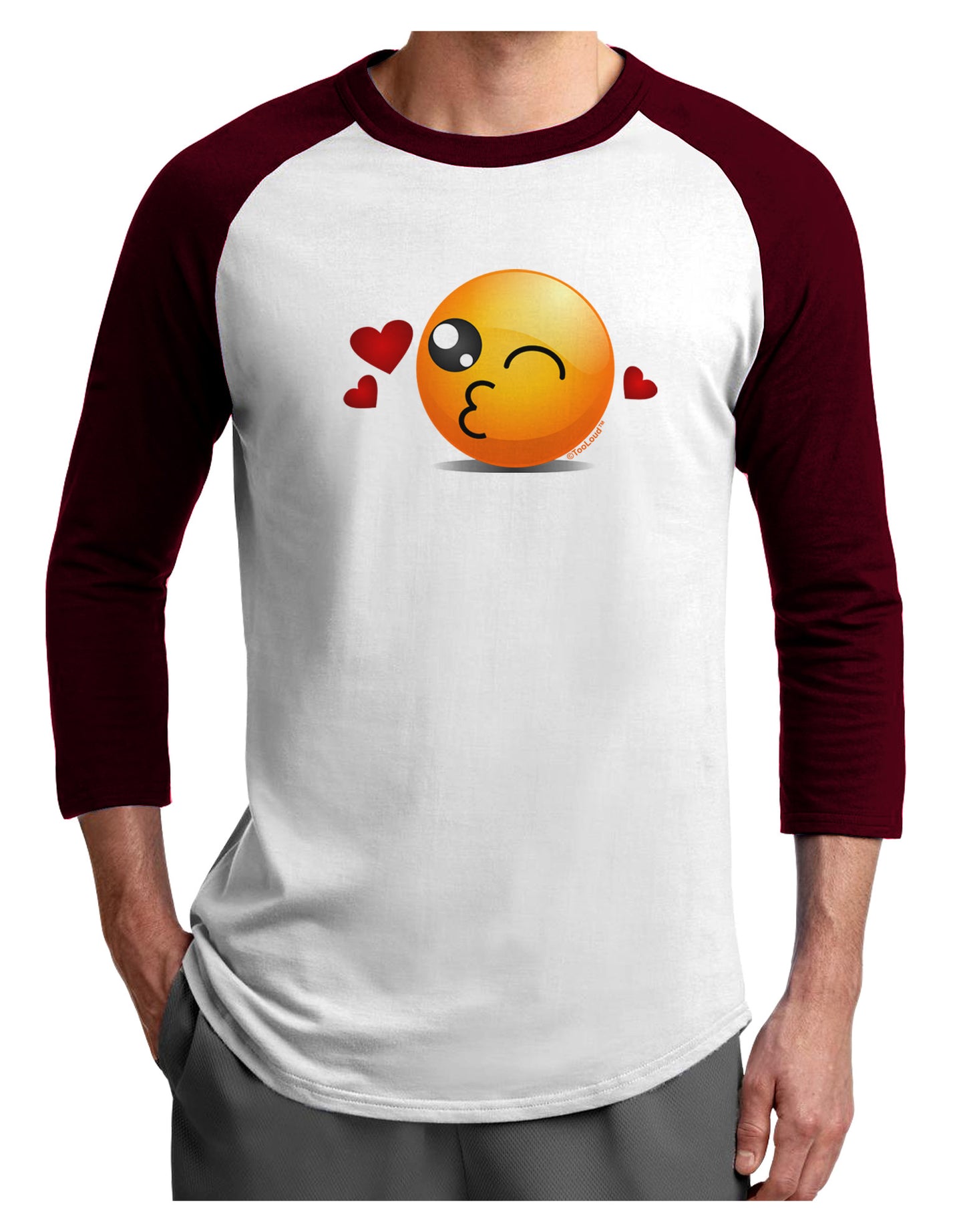 Kissy Face Emoji Adult Raglan Shirt-Raglan Shirt-TooLoud-White-Cardinal-X-Small-Davson Sales