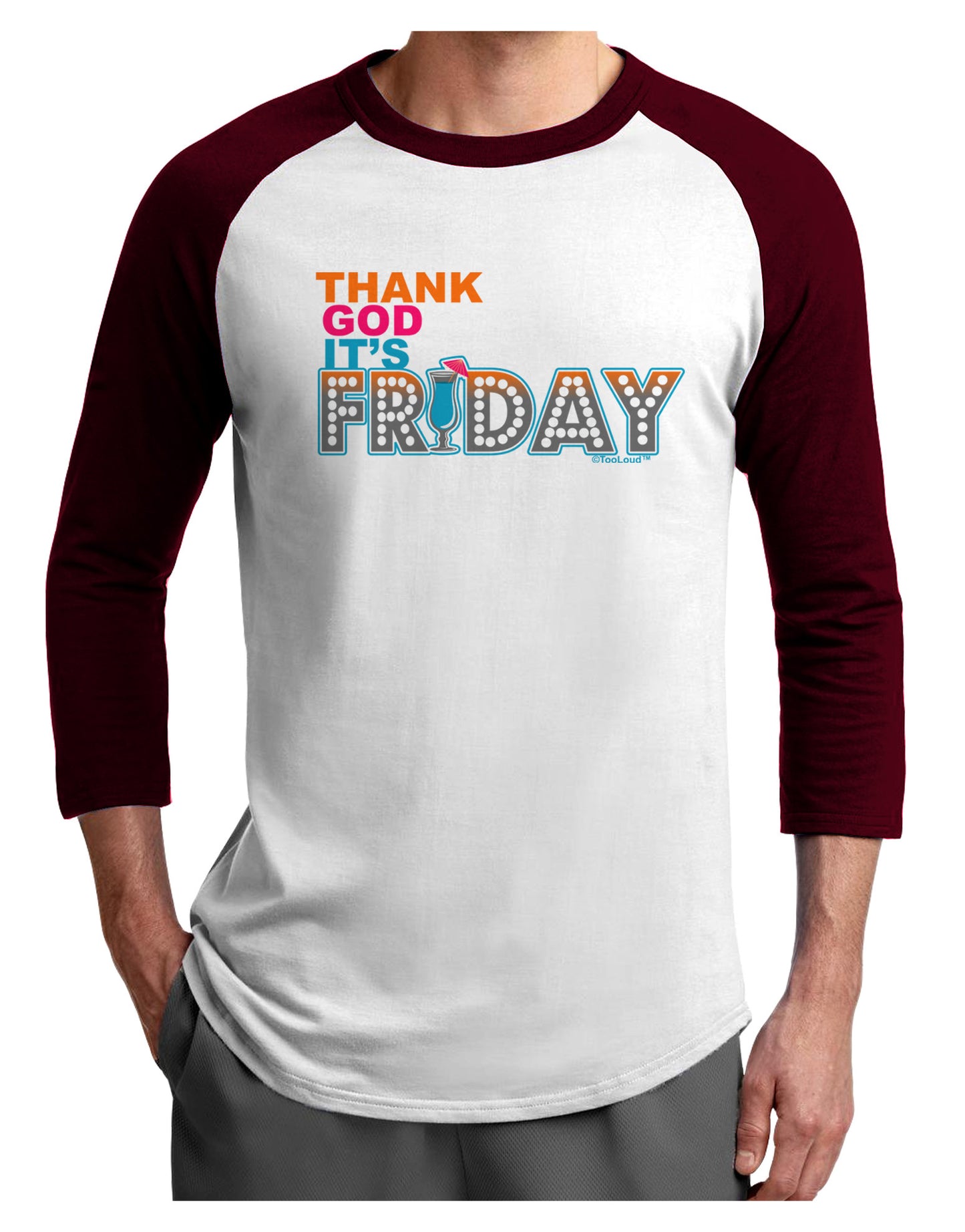 Thank God It's Friday Mixed Drink Adult Raglan Shirt-Raglan Shirt-TooLoud-White-Cardinal-X-Small-Davson Sales