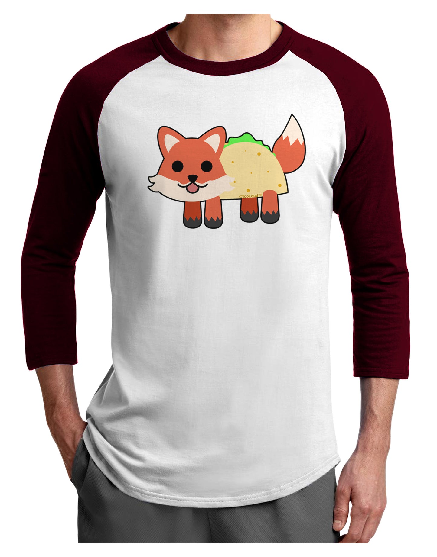Cute Taco Fox Adult Raglan Shirt-TooLoud-White-Cardinal-X-Small-Davson Sales
