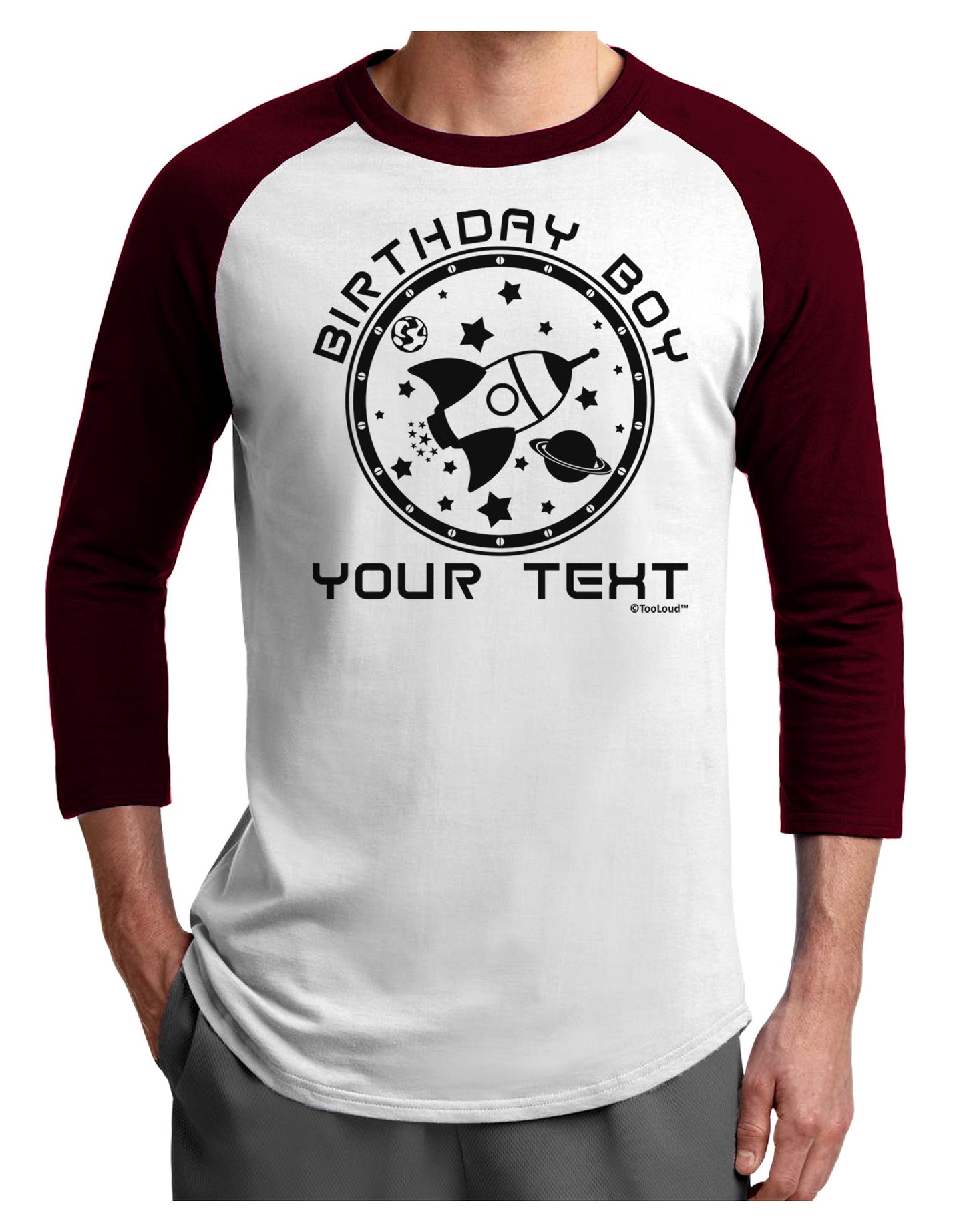 Personalized Birthday Boy Space with Customizable Name Adult Raglan Shirt-TooLoud-White-Cardinal-X-Small-Davson Sales