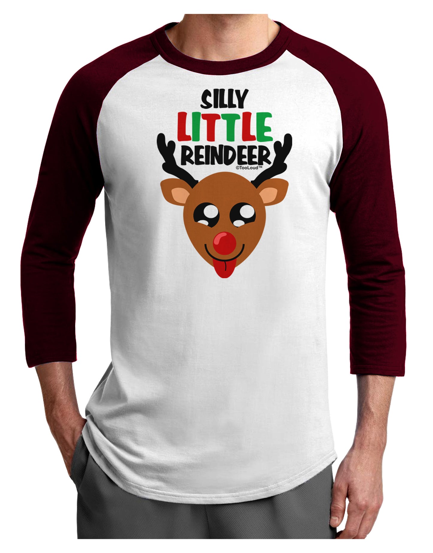 Silly Little Reindeer Matching Deer Adult Raglan Shirt-Raglan Shirt-TooLoud-White-Cardinal-X-Small-Davson Sales