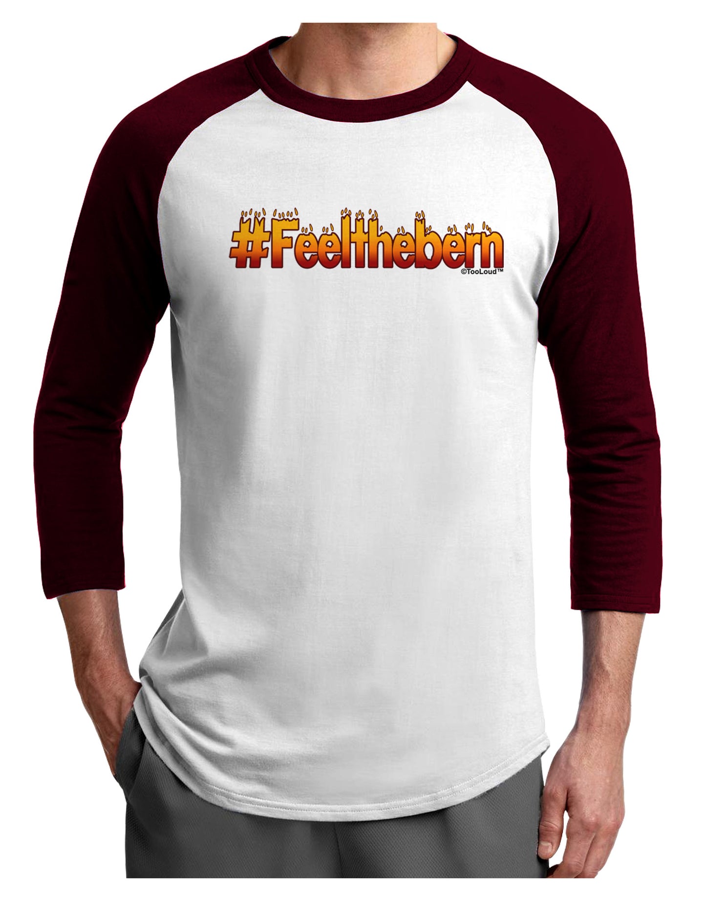 Hashtag Feelthebern Adult Raglan Shirt-TooLoud-White-Cardinal-X-Small-Davson Sales