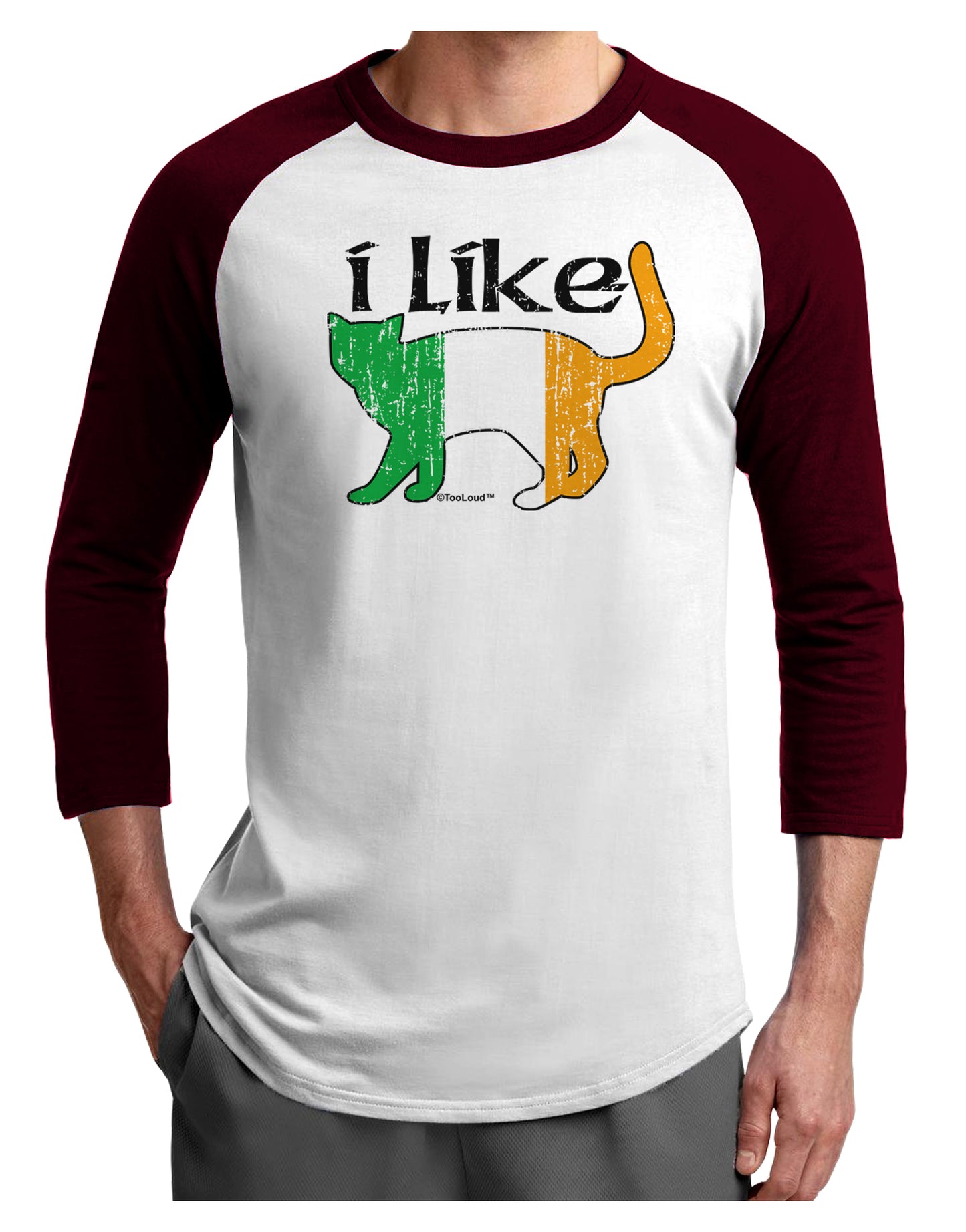 I Like Irish Cat Silhouette Adult Raglan Shirt by TooLoud-TooLoud-White-Cardinal-X-Small-Davson Sales