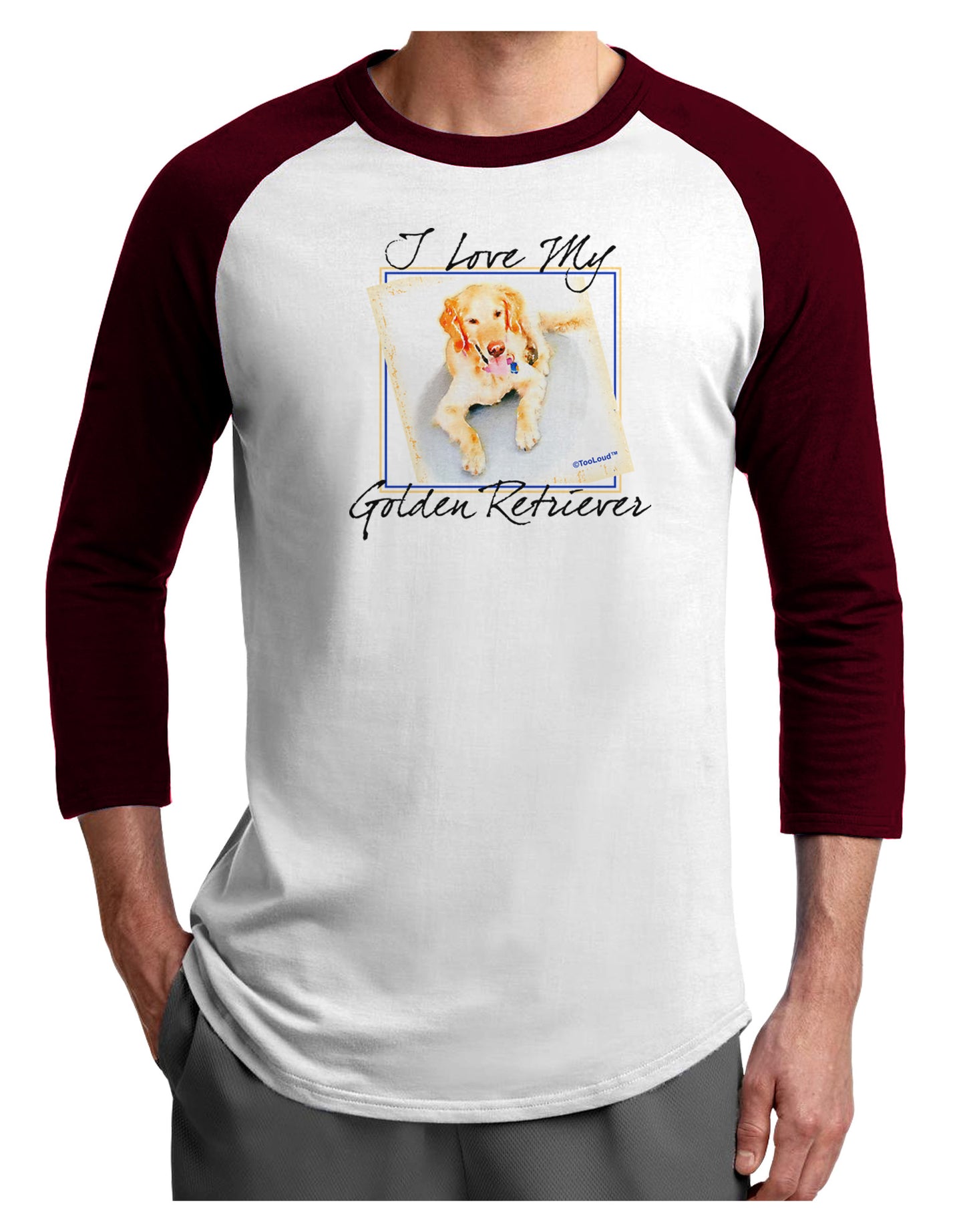 I Love My Golden Retriever Adult Raglan Shirt-Raglan Shirt-TooLoud-White-Cardinal-X-Small-Davson Sales