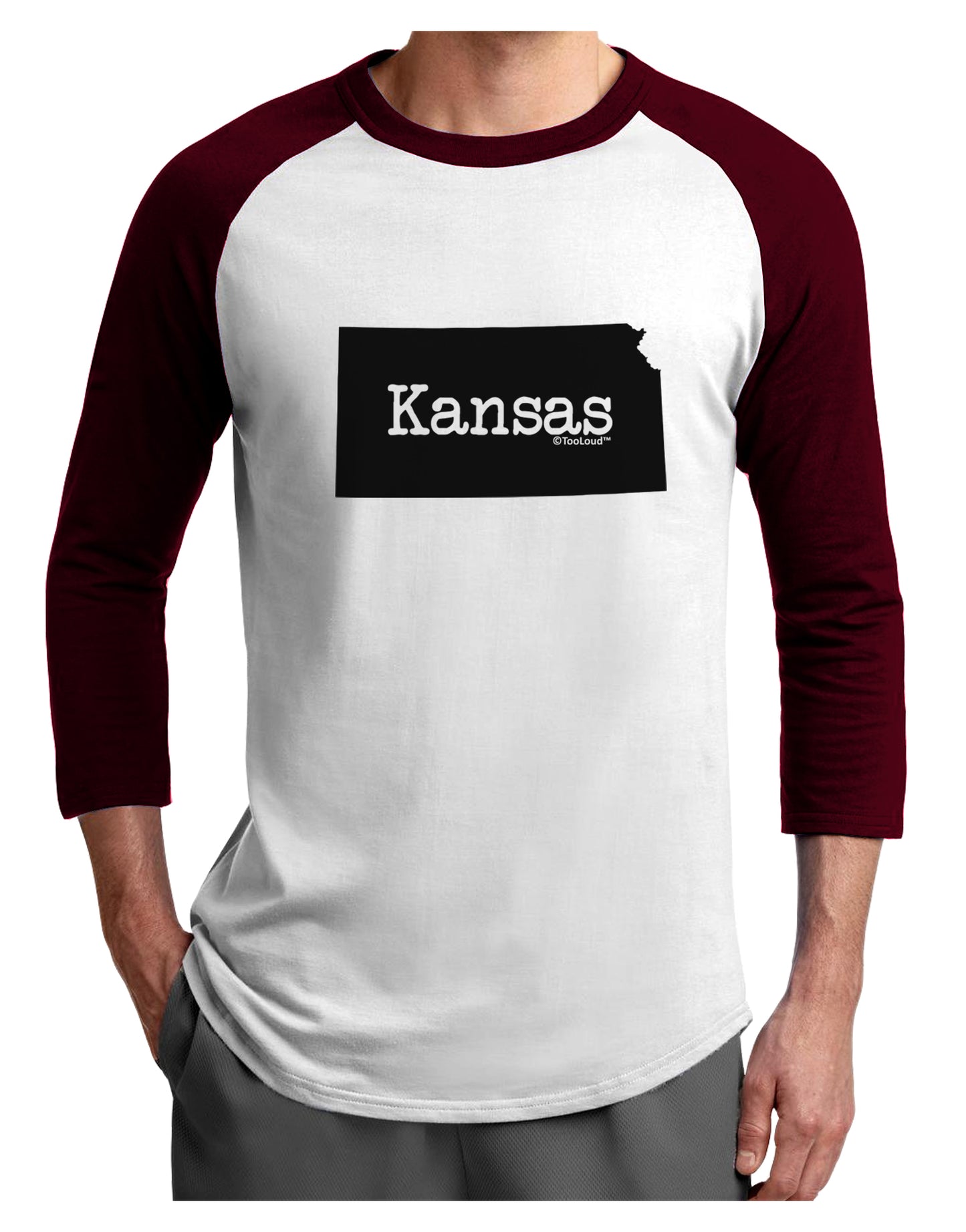 Kansas - United States Shape Adult Raglan Shirt by TooLoud-TooLoud-White-Cardinal-X-Small-Davson Sales