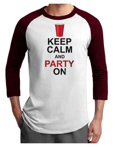 Keep Calm - Party Beer Adult Raglan Shirt-Raglan Shirt-TooLoud-White-Cardinal-X-Small-Davson Sales