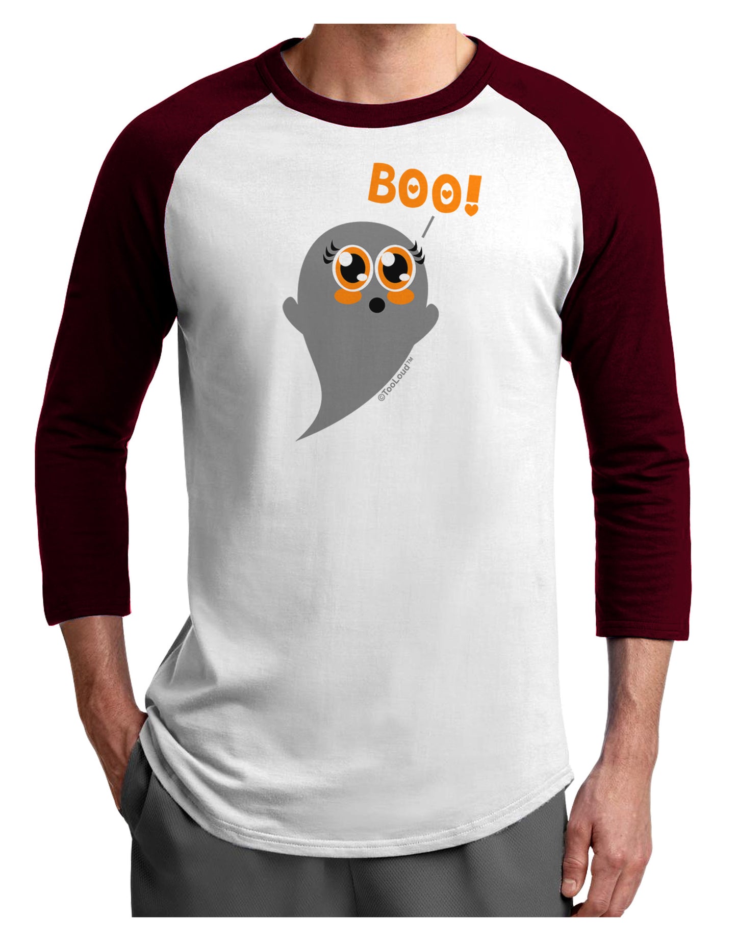 Cute Boo Ghost Adult Raglan Shirt-Raglan Shirt-TooLoud-White-Cardinal-X-Small-Davson Sales