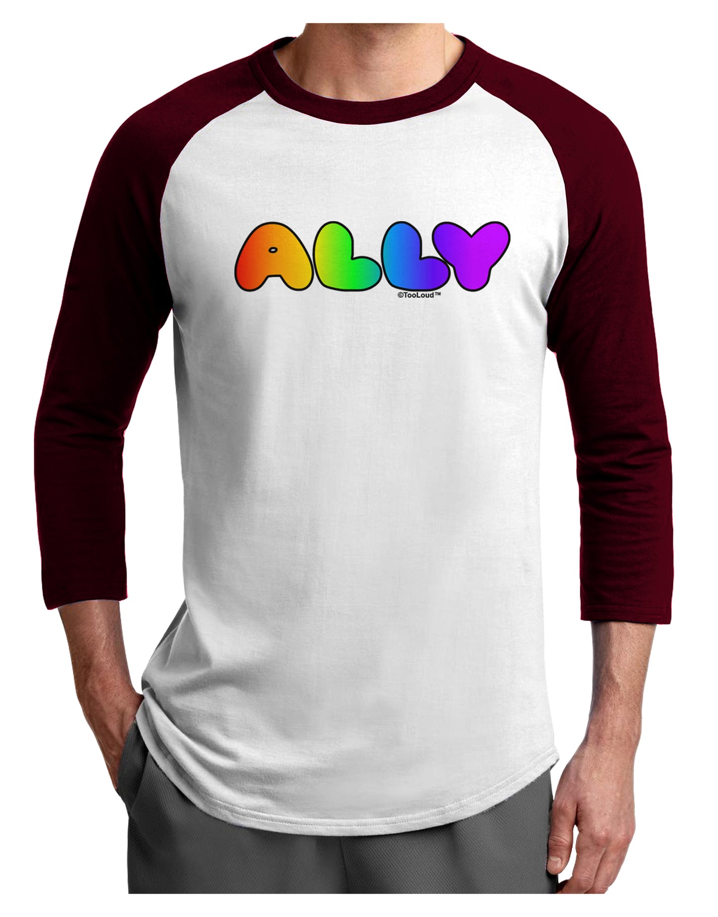 LGBT Ally Rainbow Text Adult Raglan Shirt by TooLoud-TooLoud-White-Cardinal-X-Small-Davson Sales
