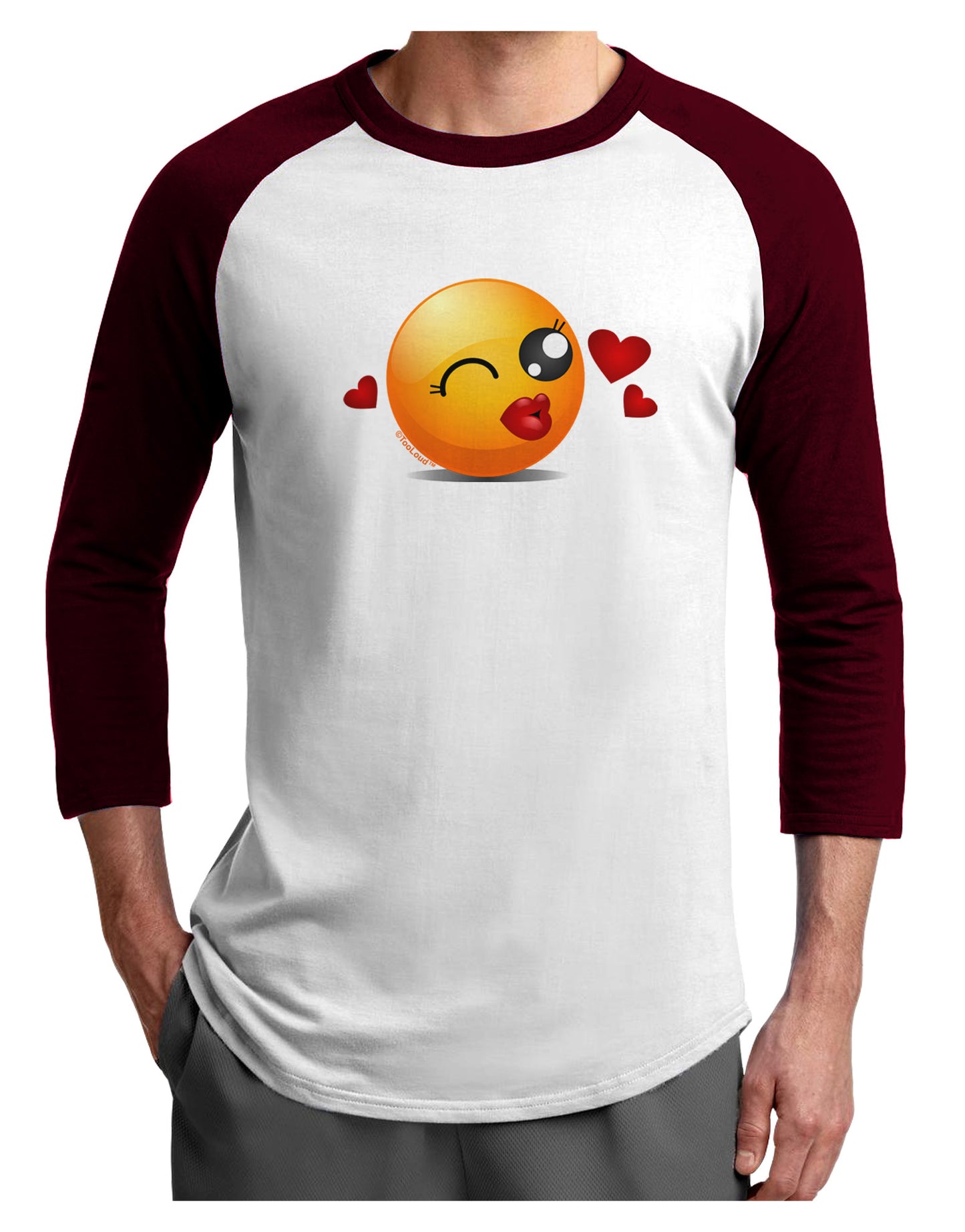 Kissy Face Emoji Girl Adult Raglan Shirt-Raglan Shirt-TooLoud-White-Cardinal-X-Small-Davson Sales