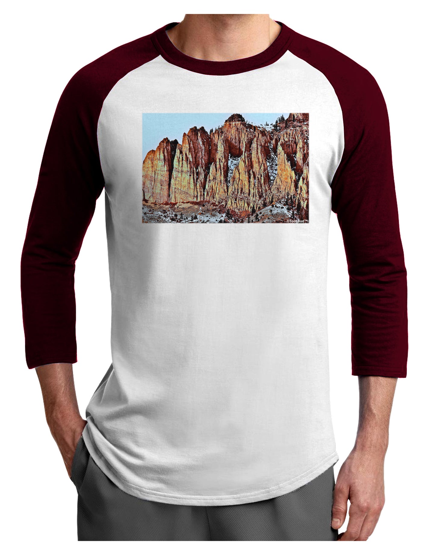 Colorado Mountain Spires Adult Raglan Shirt-TooLoud-White-Cardinal-X-Small-Davson Sales