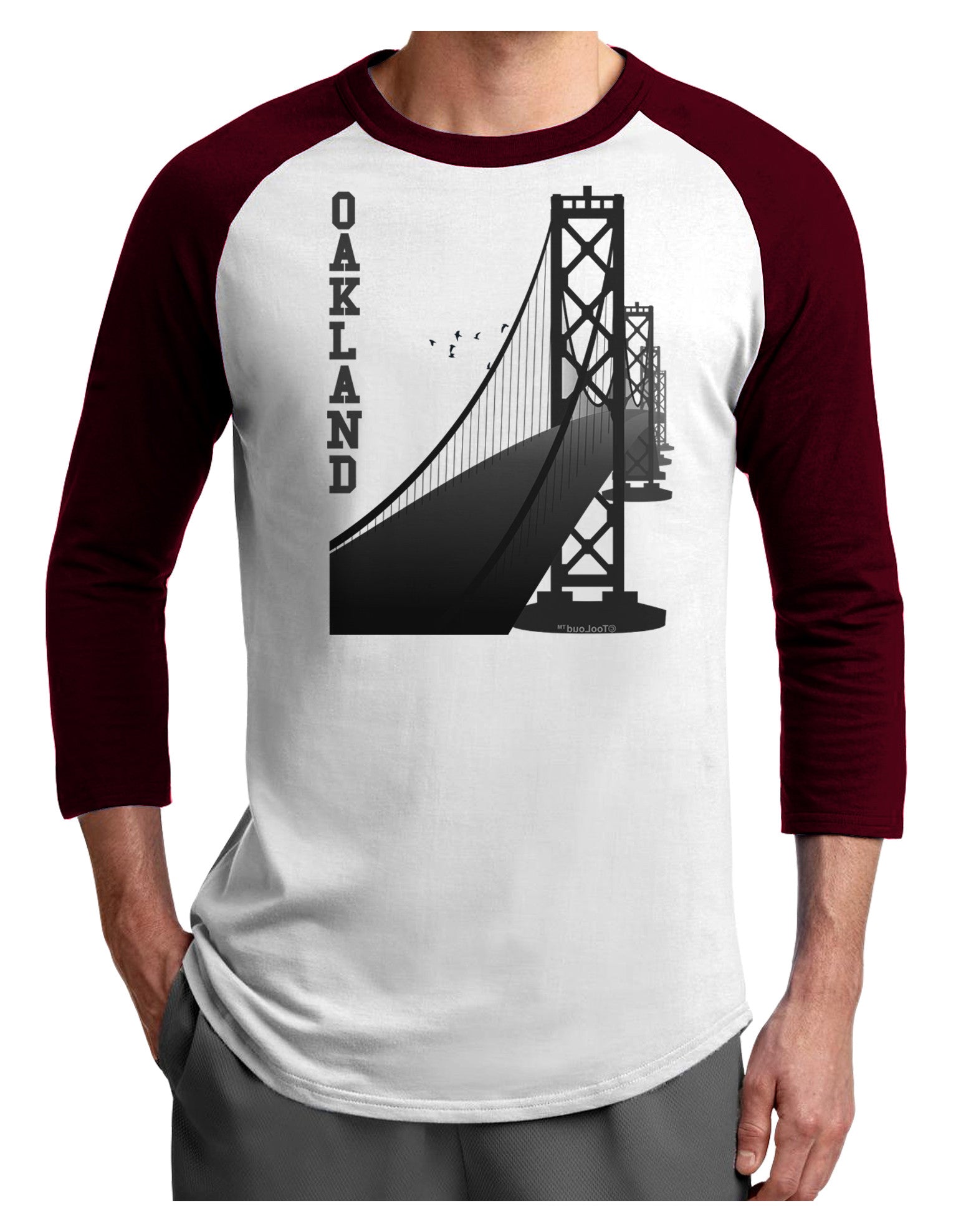 Oakland Text Bay Bridge Adult Raglan Shirt - Davson Sales