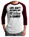 Witches and Candy Adult Raglan Shirt-TooLoud-White-Cardinal-X-Small-Davson Sales