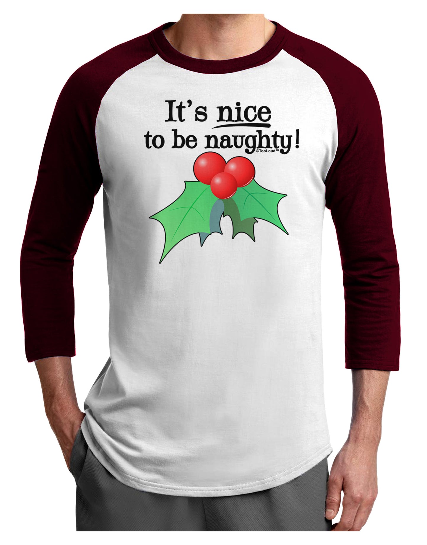 Nice to be Naughty Adult Raglan Shirt-TooLoud-White-Cardinal-X-Small-Davson Sales