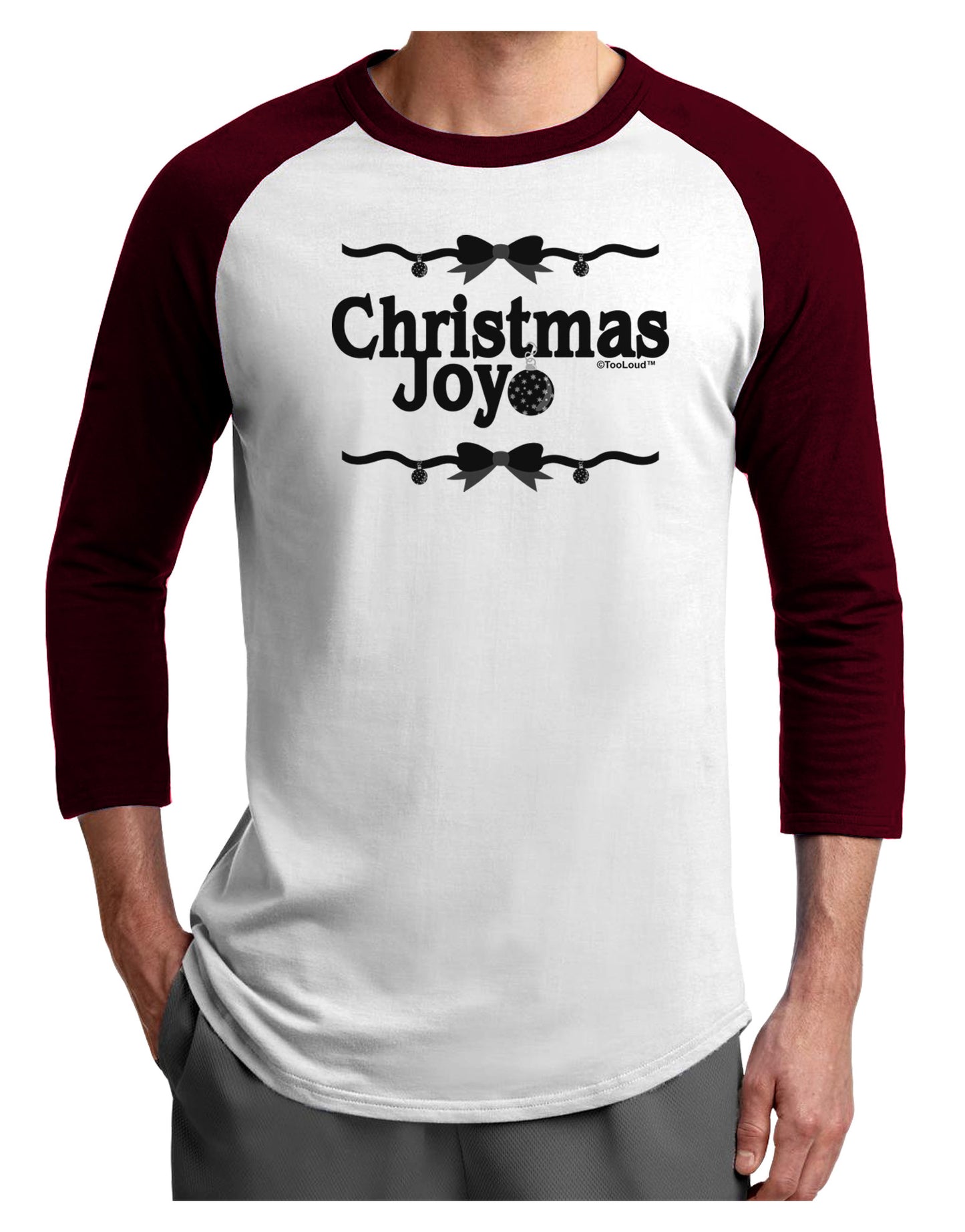 Christmas Joy BnW Adult Raglan Shirt-Raglan Shirt-TooLoud-White-Cardinal-X-Small-Davson Sales