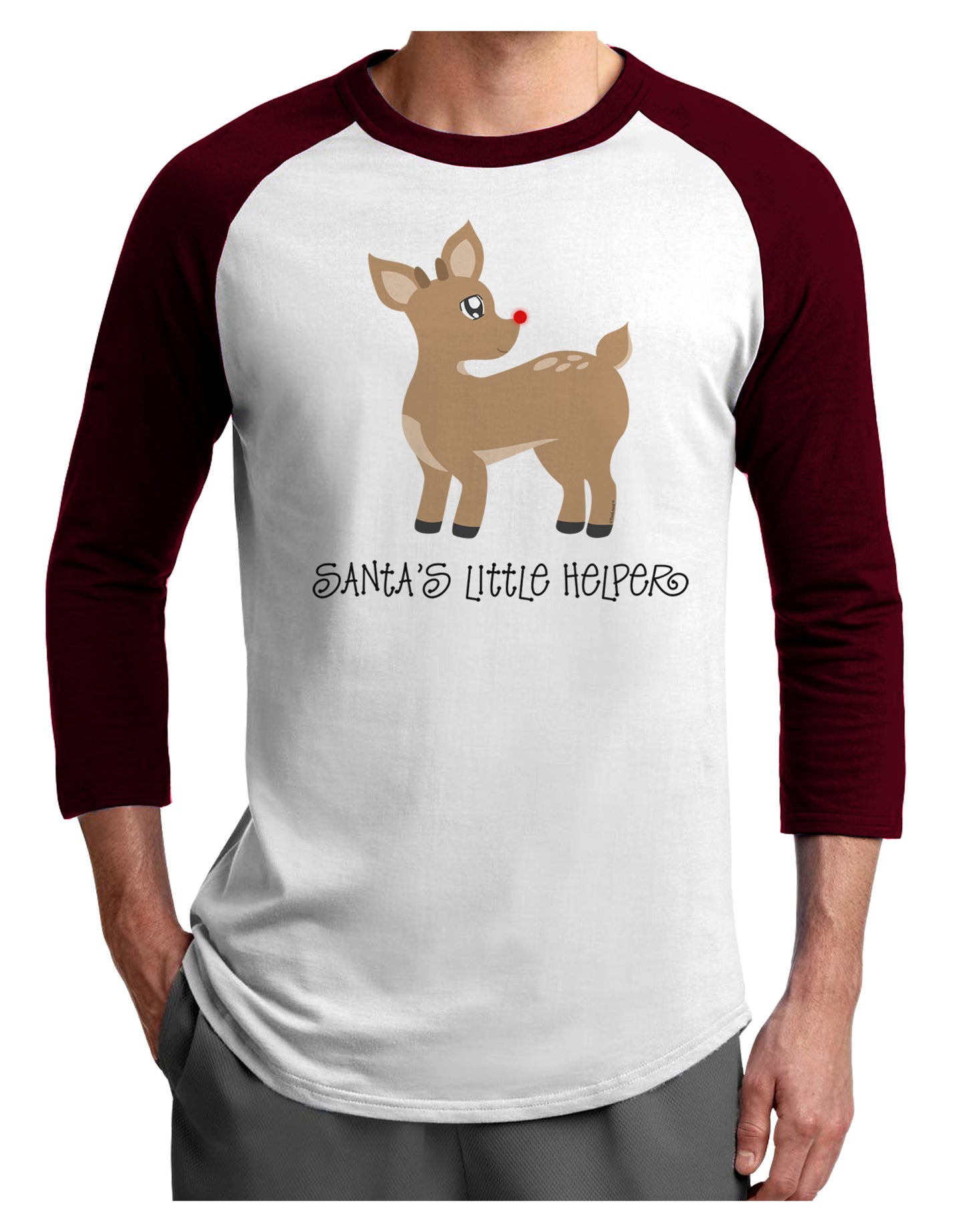 Santa's Little Helper Cute Rudolph - Christmas Adult Raglan Shirt by TooLoud-TooLoud-White-Cardinal-X-Small-Davson Sales