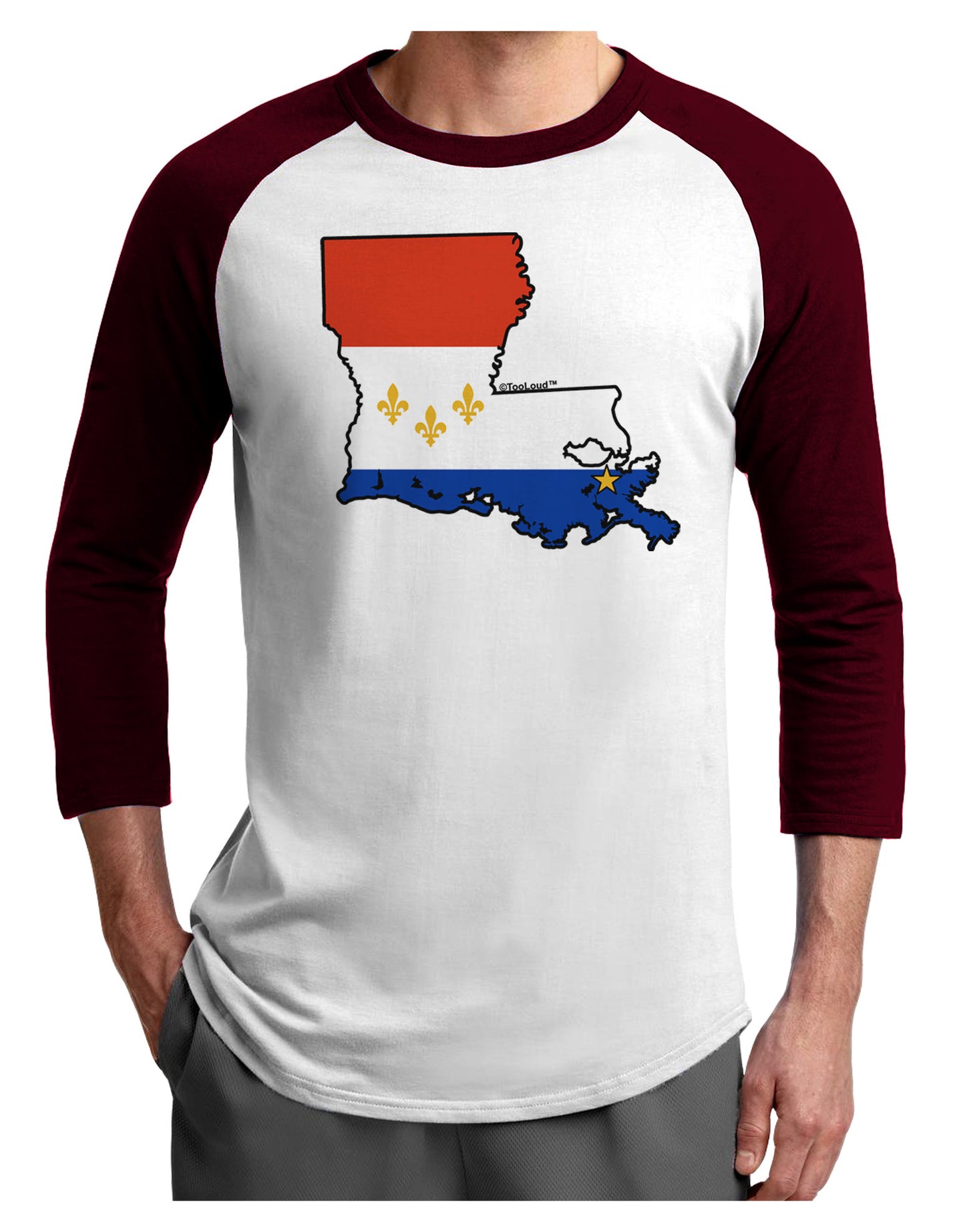New Orleans Louisiana Flag Adult Raglan Shirt-TooLoud-White-Cardinal-X-Small-Davson Sales