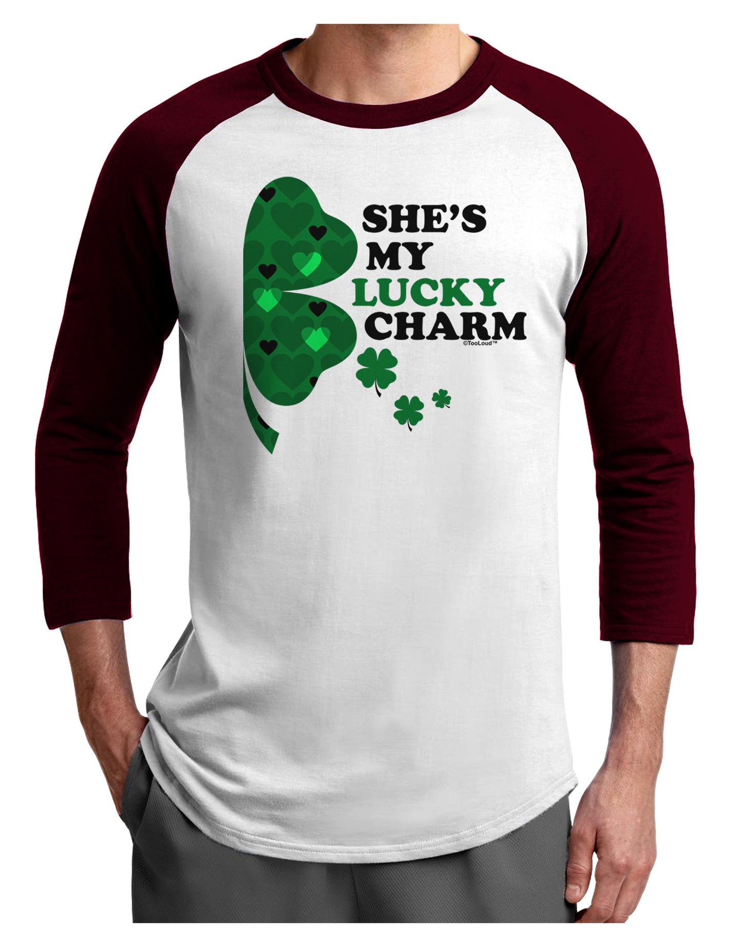 She's My Lucky Charm - Right Adult Raglan Shirt-Raglan Shirt-TooLoud-White-Cardinal-X-Small-Davson Sales
