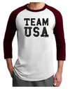 Team USA Distressed Text Adult Raglan Shirt-TooLoud-White-Cardinal-X-Small-Davson Sales