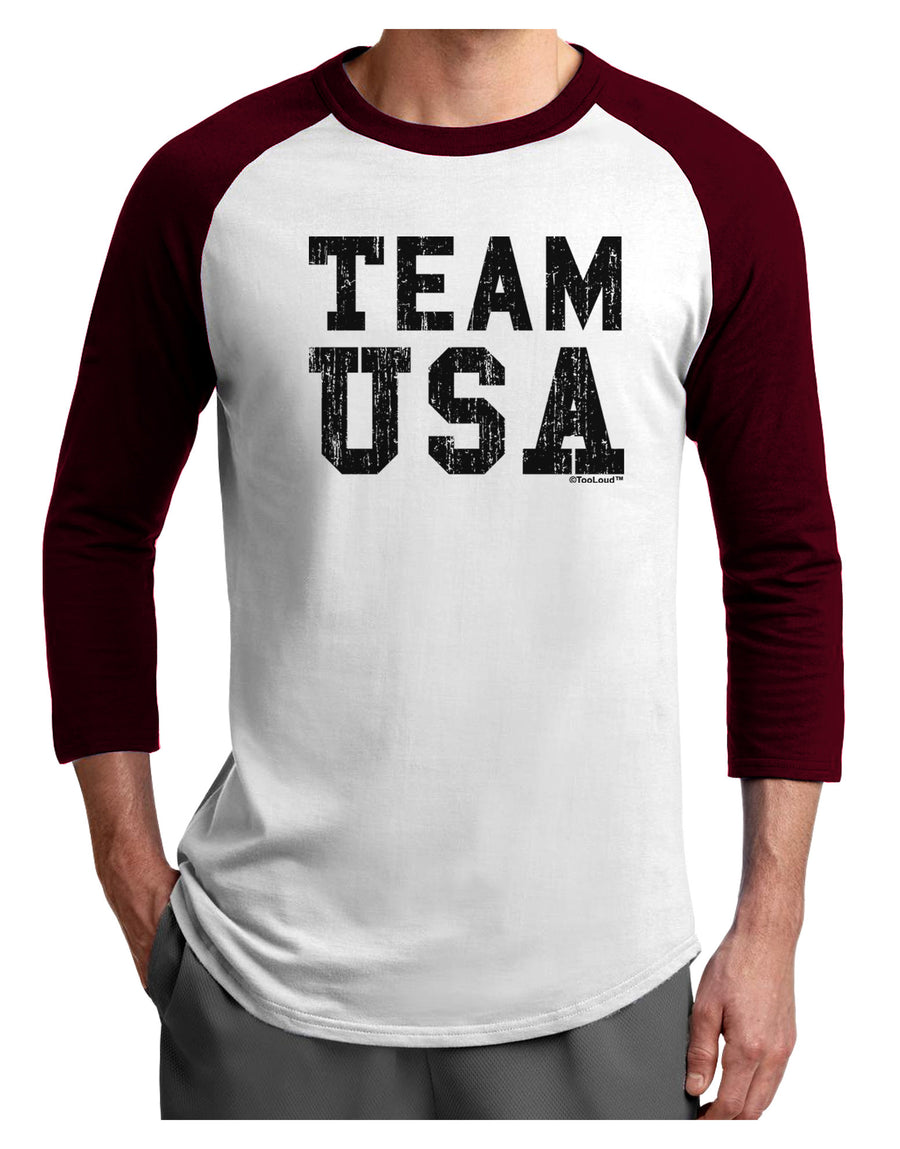 Team USA Distressed Text Adult Raglan Shirt-TooLoud-White-Black-X-Small-Davson Sales