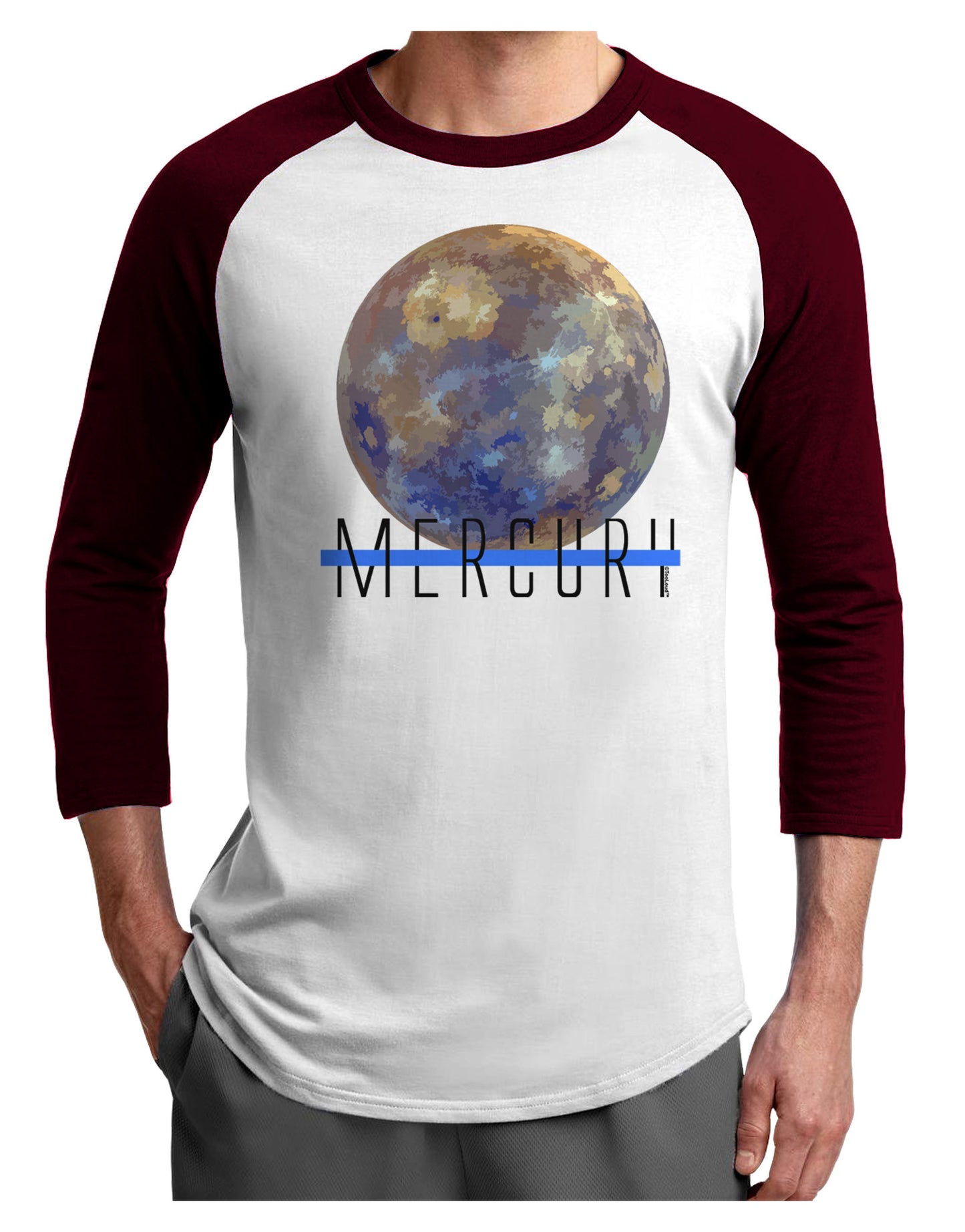 Planet Mercury Text Adult Raglan Shirt-Raglan Shirt-TooLoud-White-Cardinal-X-Small-Davson Sales