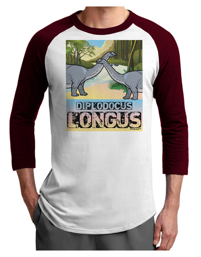 Diplodocus Longus - With Name Adult Raglan Shirt-TooLoud-White-Cardinal-X-Small-Davson Sales