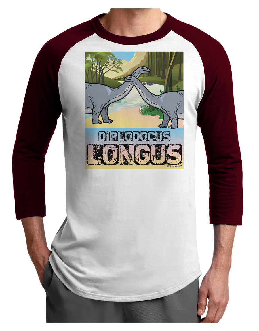 Diplodocus Longus - With Name Adult Raglan Shirt-TooLoud-White-Black-X-Small-Davson Sales