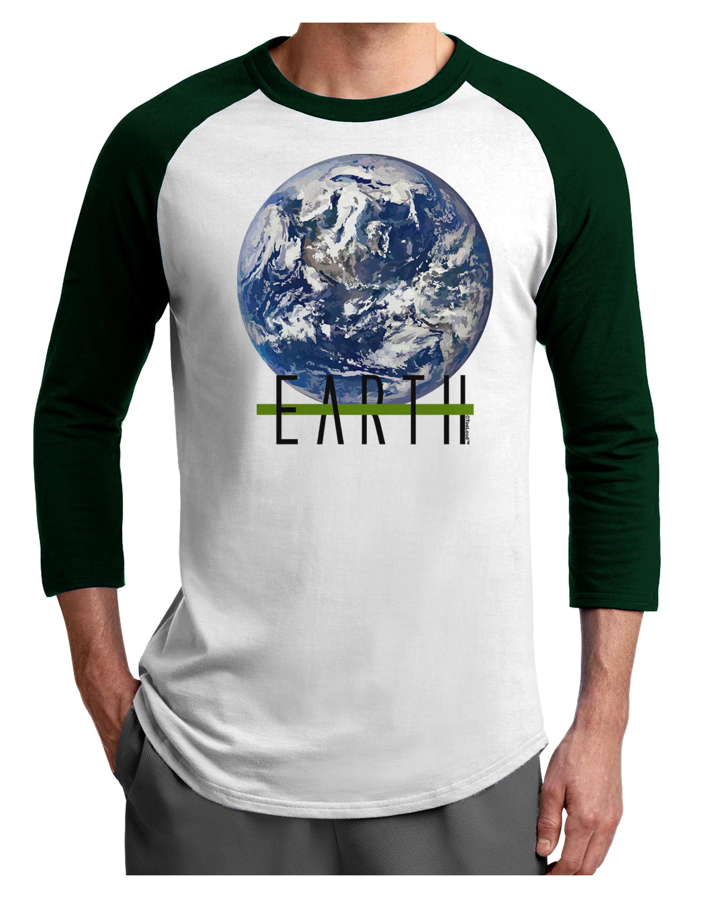 Planet Earth Text Adult Raglan Shirt-TooLoud-White-Forest-X-Small-Davson Sales