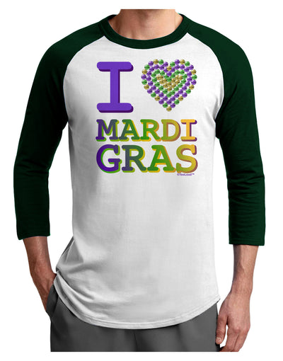 I Love Heart Mardi Gras Adult Raglan Shirt-Raglan Shirt-TooLoud-White-Forest-X-Small-Davson Sales