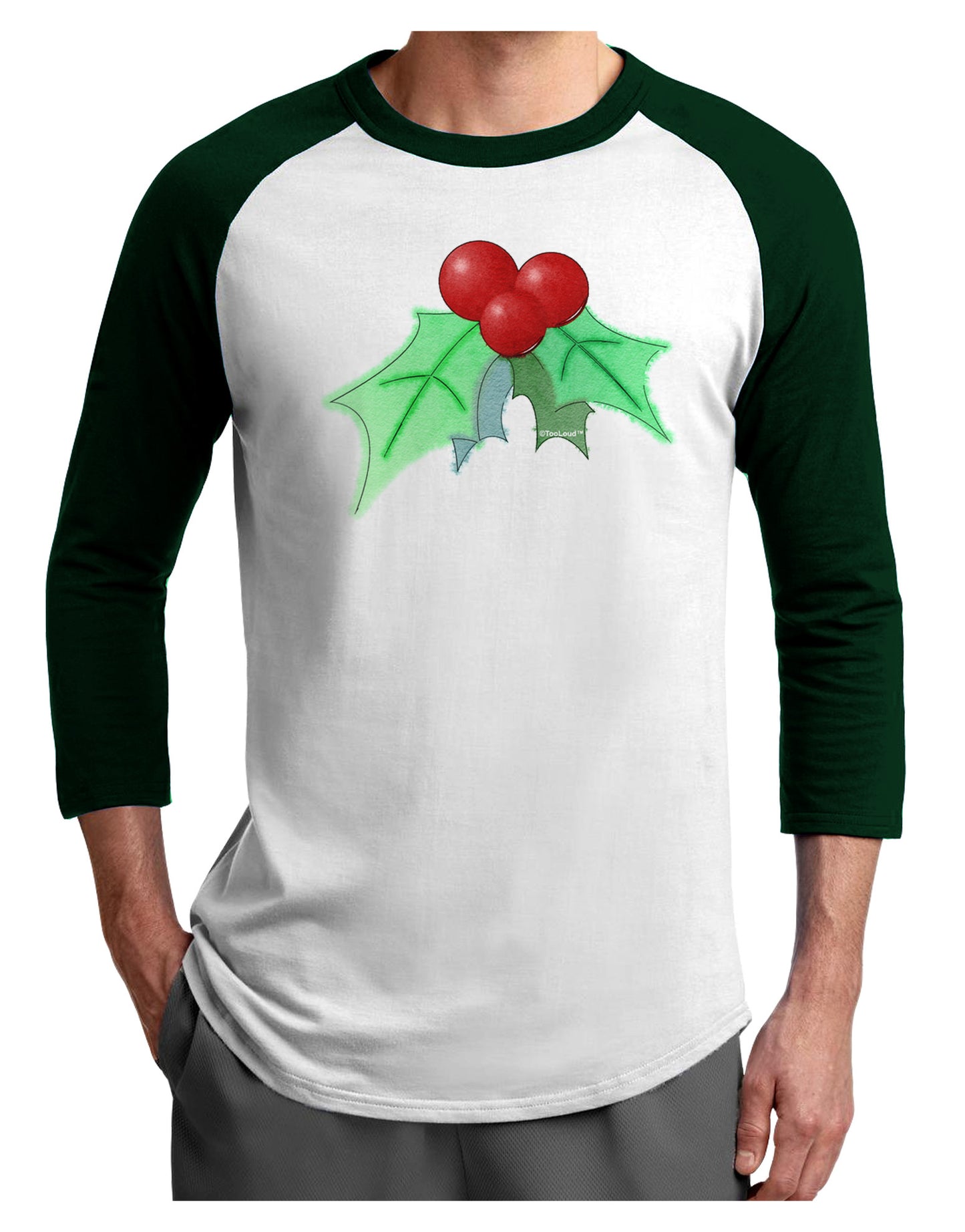 Holly Watercolor Adult Raglan Shirt-TooLoud-White-Forest-X-Small-Davson Sales