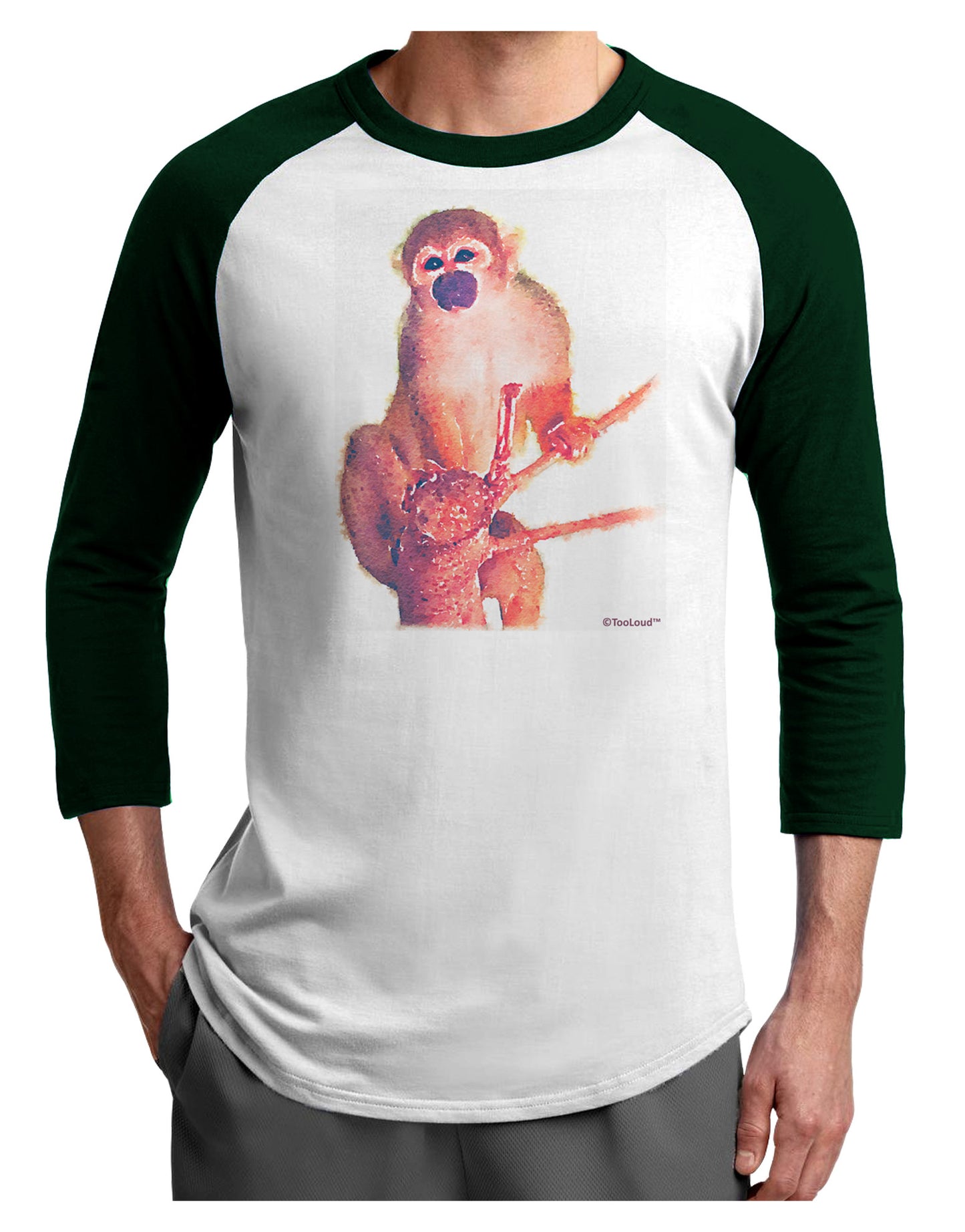 Monkey in Tree Watercolor Adult Raglan Shirt-TooLoud-White-Forest-X-Small-Davson Sales