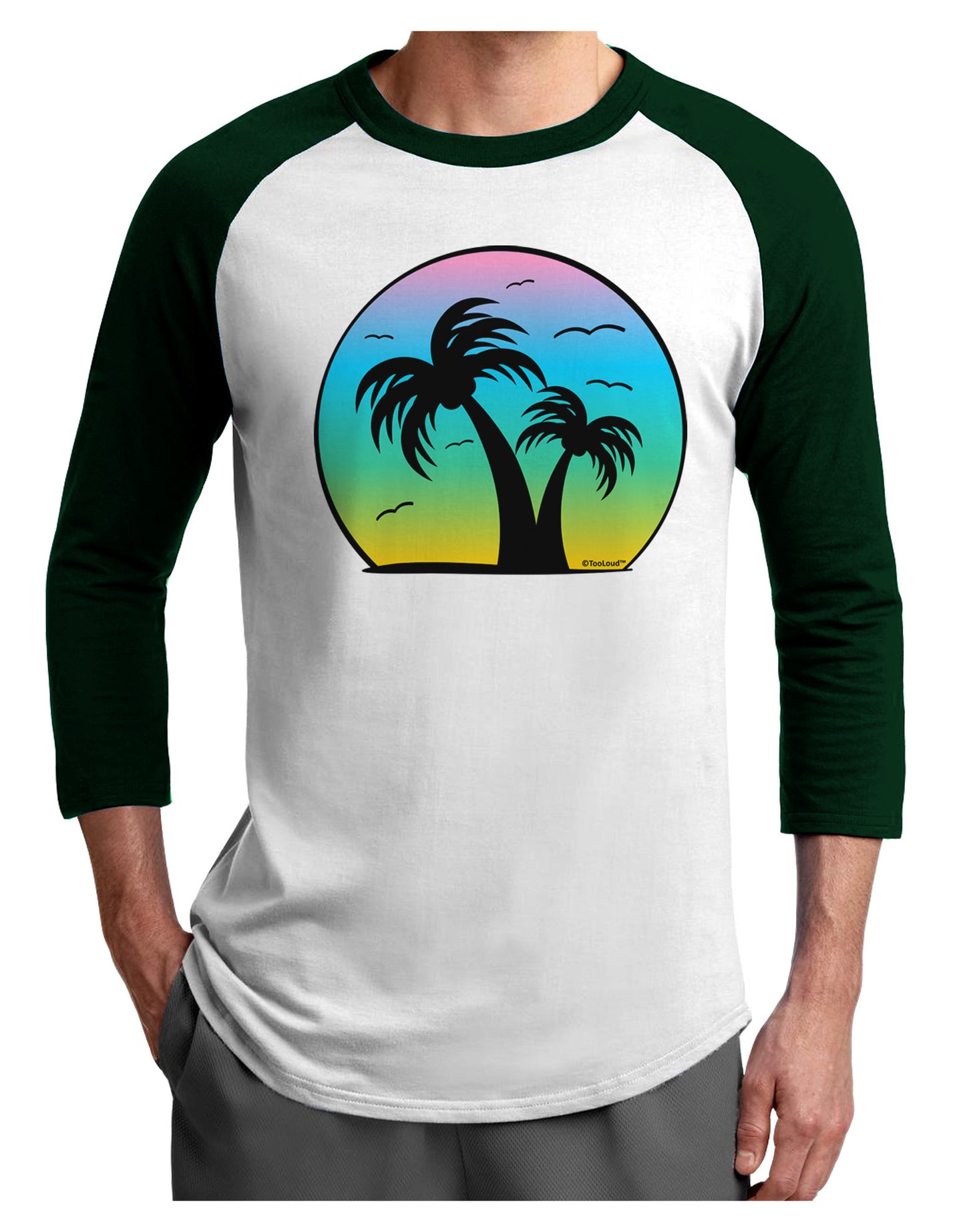 Palm Trees Silhouette - Beach Sunset Design Adult Raglan Shirt-TooLoud-White-Forest-X-Small-Davson Sales