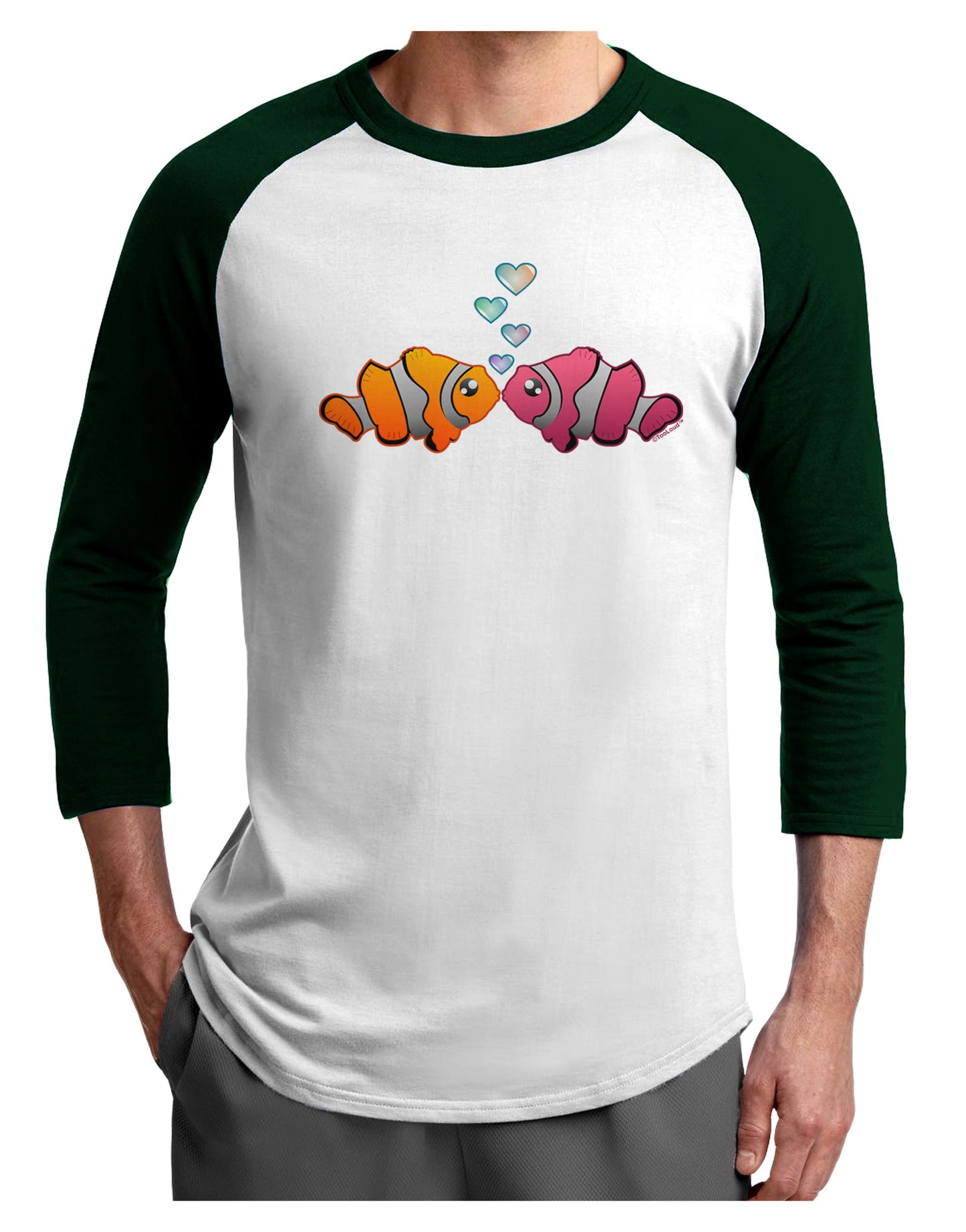Kissy Clownfish Adult Raglan Shirt-Raglan Shirt-TooLoud-White-Forest-X-Small-Davson Sales