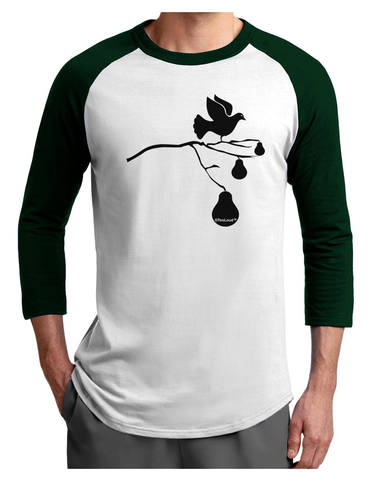 Partridge In A Pear Tree Adult Raglan Shirt-TooLoud-White-Forest-X-Small-Davson Sales