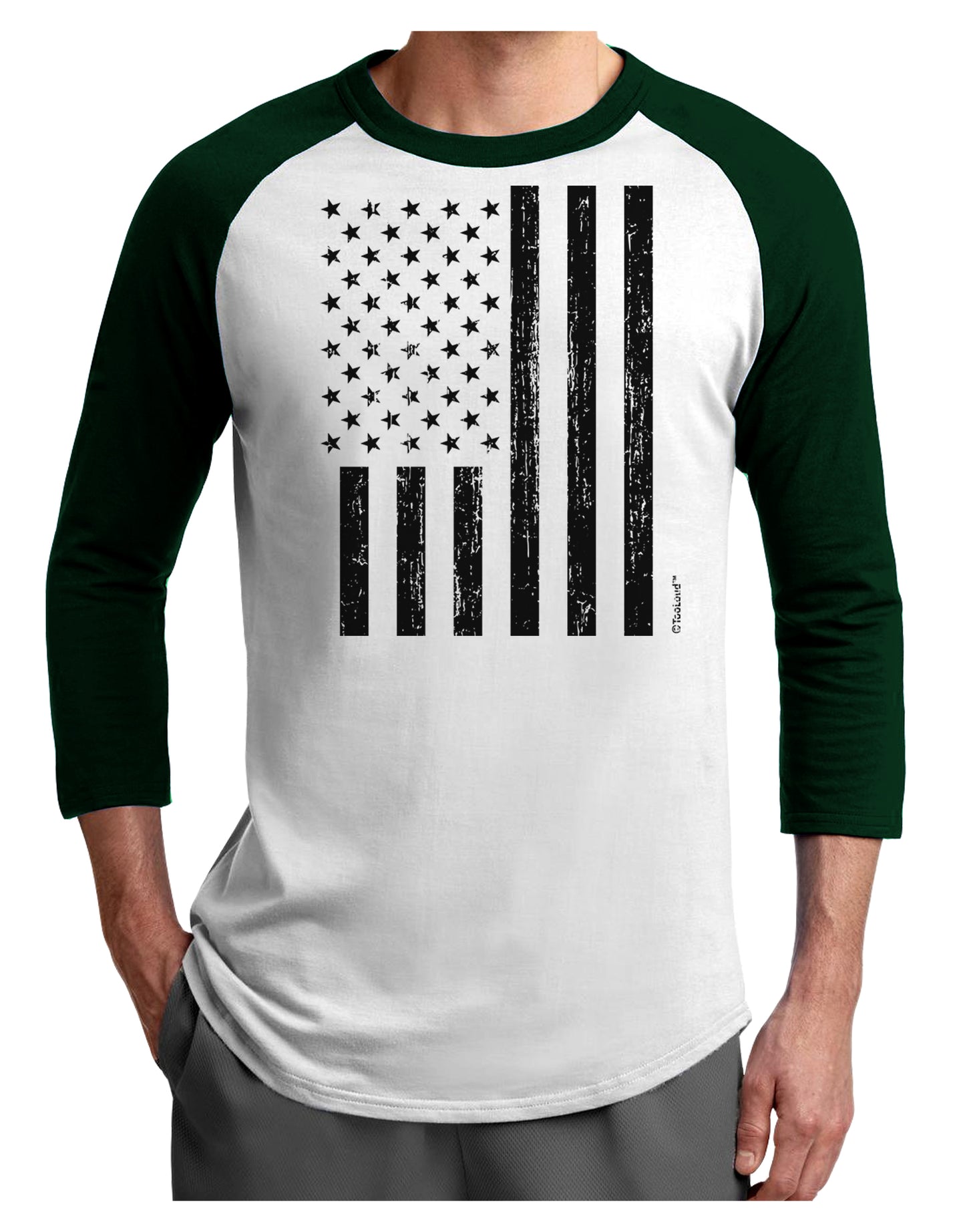 Stamp Style American Flag - Distressed Adult Raglan Shirt by TooLoud-TooLoud-White-Forest-X-Small-Davson Sales