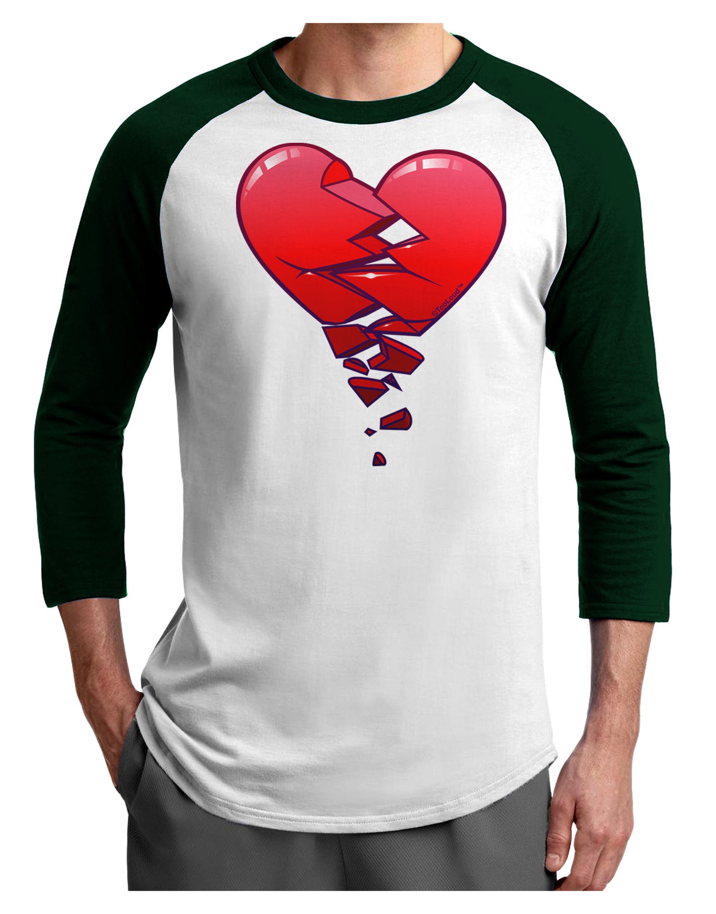 Crumbling Broken Heart Adult Raglan Shirt by-Raglan Shirt-TooLoud-White-Forest-X-Small-Davson Sales