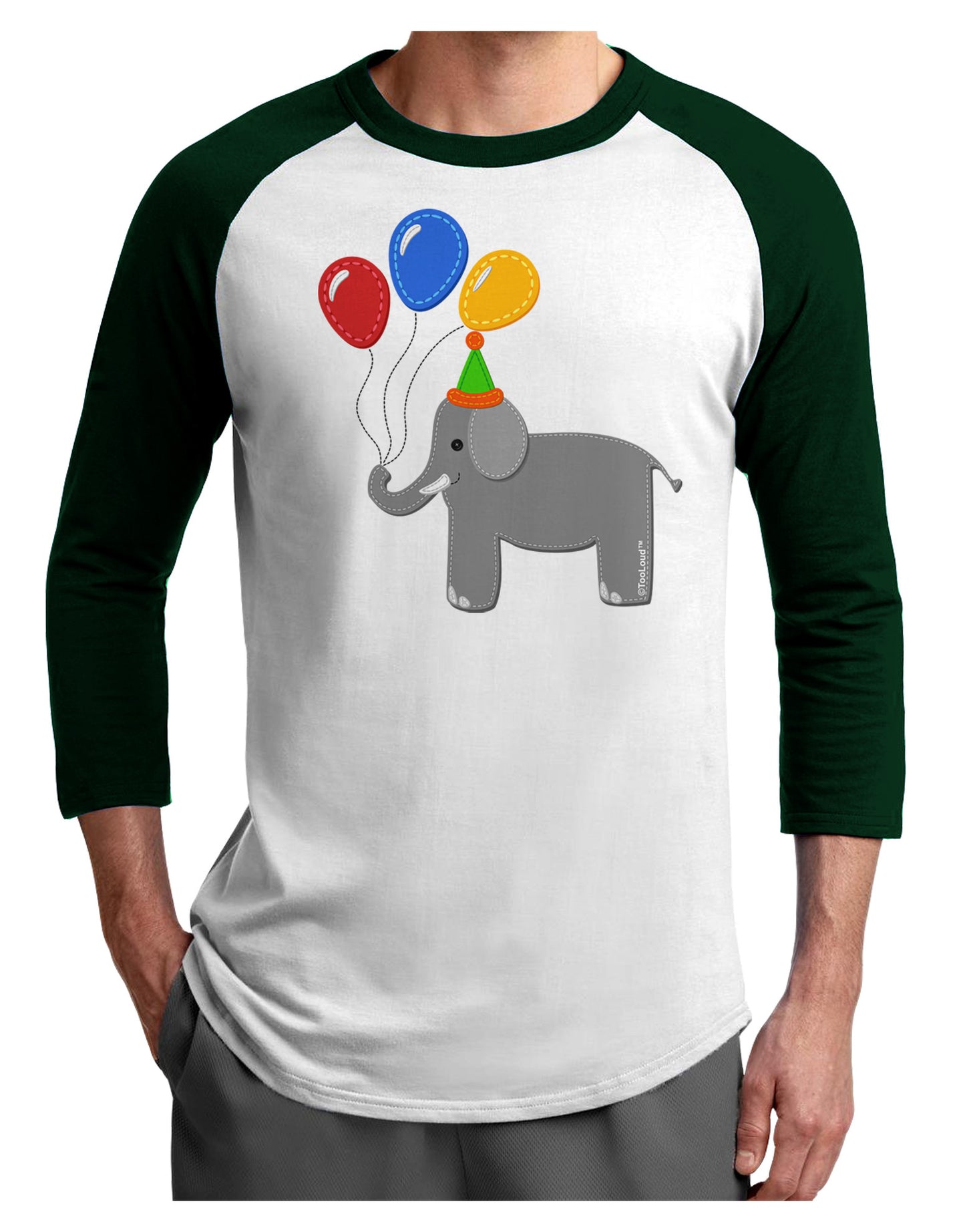 Cute Elephant with Balloons Adult Raglan Shirt-TooLoud-White-Forest-X-Small-Davson Sales