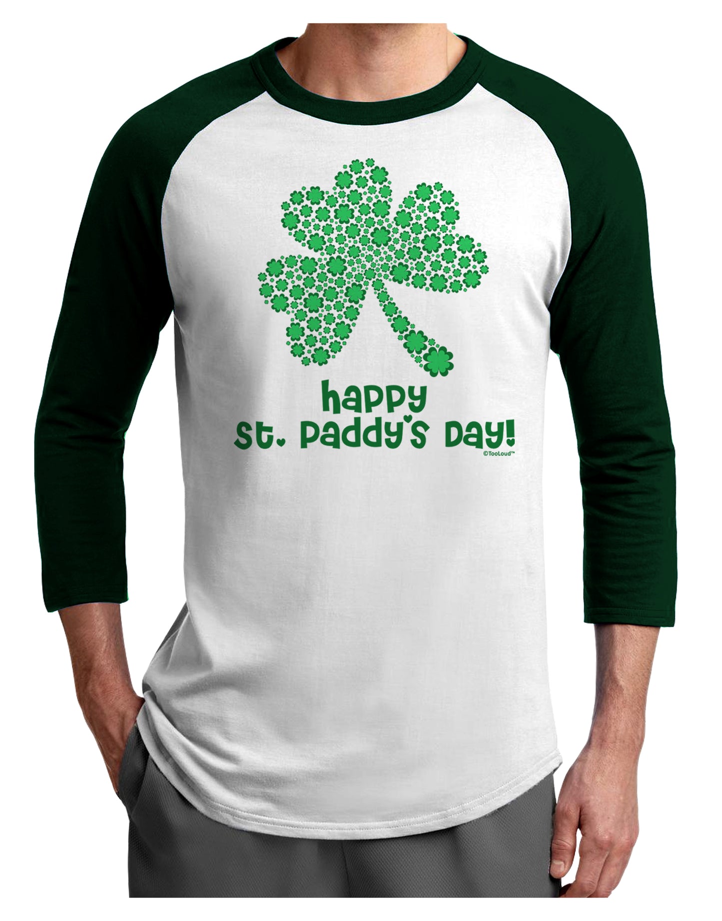 Happy St. Paddy's Day Shamrock Design Adult Raglan Shirt by TooLoud-Mens T-Shirt-TooLoud-White-Forest-X-Small-Davson Sales