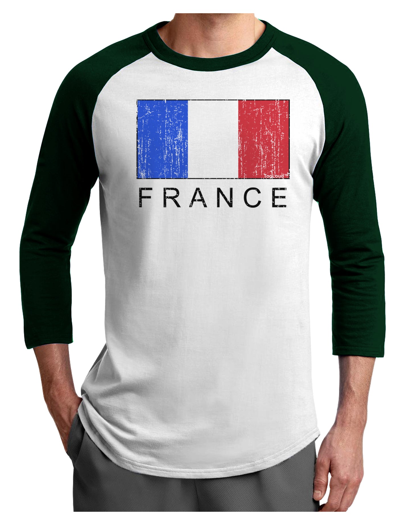 French Flag - France Text Distressed Adult Raglan Shirt by TooLoud-TooLoud-White-Forest-X-Small-Davson Sales