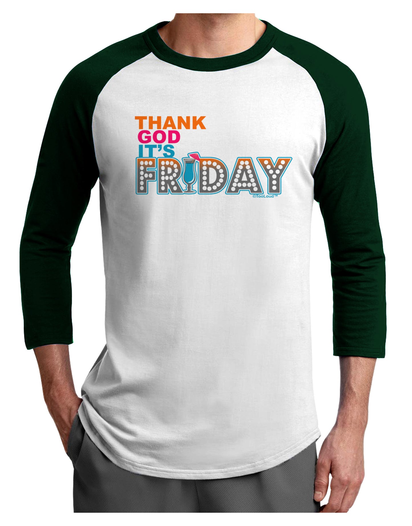 Thank God It's Friday Mixed Drink Adult Raglan Shirt-Raglan Shirt-TooLoud-White-Forest-X-Small-Davson Sales