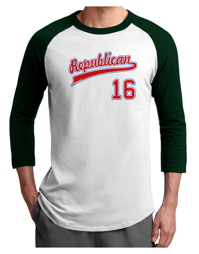 Republican Jersey 16 Adult Raglan Shirt-TooLoud-White-Forest-X-Small-Davson Sales