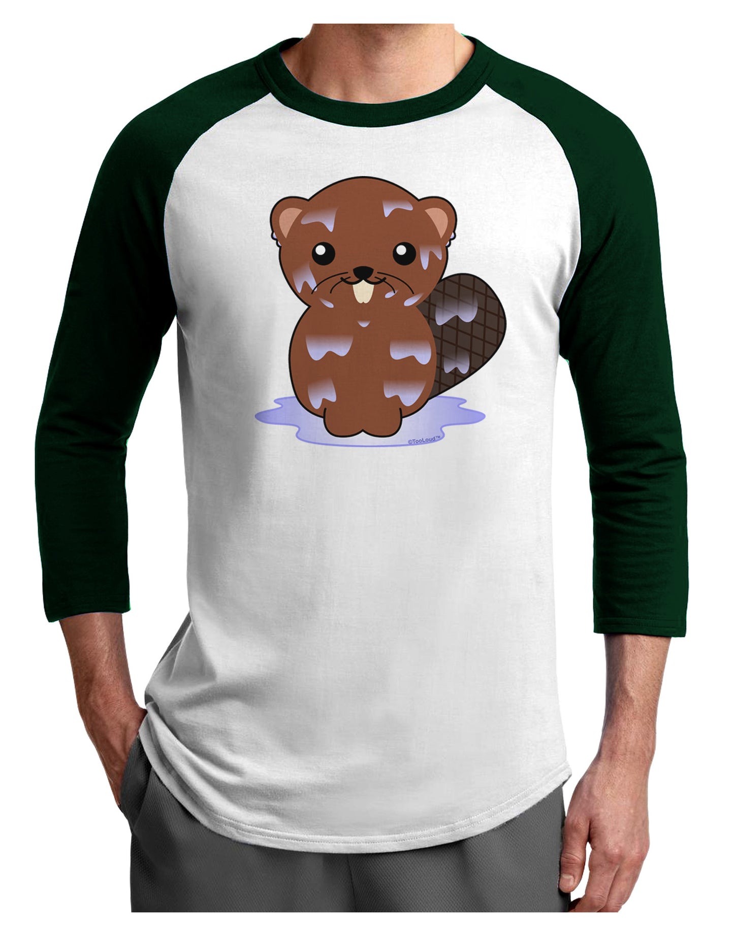 Cute Wet Beaver Adult Raglan Shirt-TooLoud-White-Forest-X-Small-Davson Sales