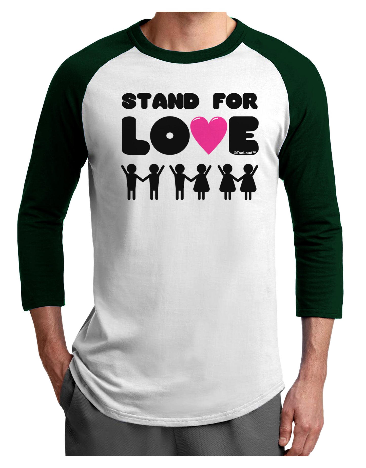 Stand For Love Pink Heart Adult Raglan Shirt-TooLoud-White-Forest-X-Small-Davson Sales