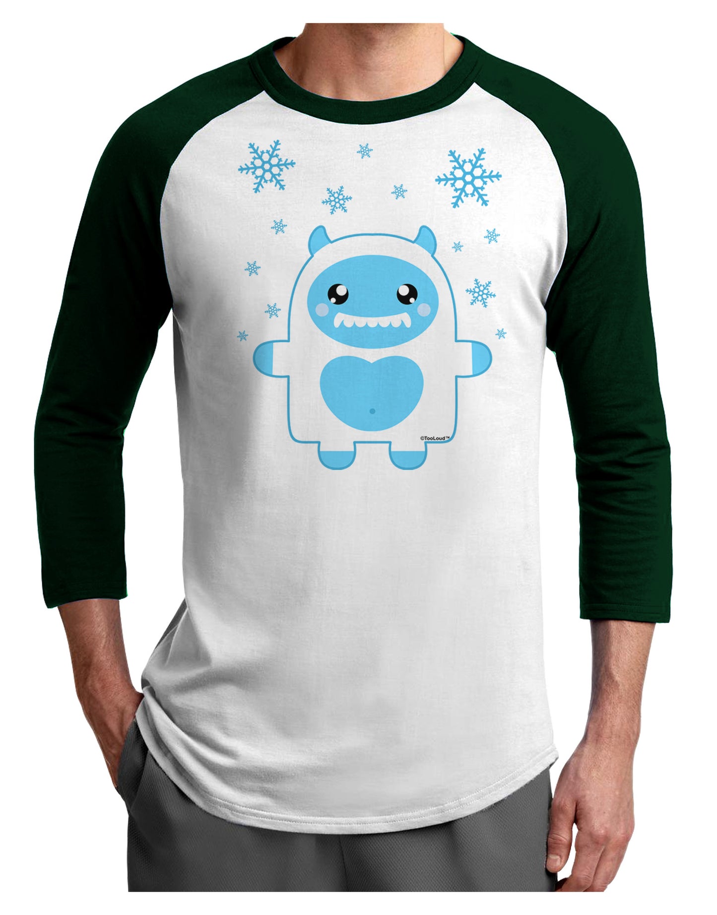 Cute Abominable Snowman Boy Yeti - Christmas Adult Raglan Shirt-TooLoud-White-Forest-X-Small-Davson Sales