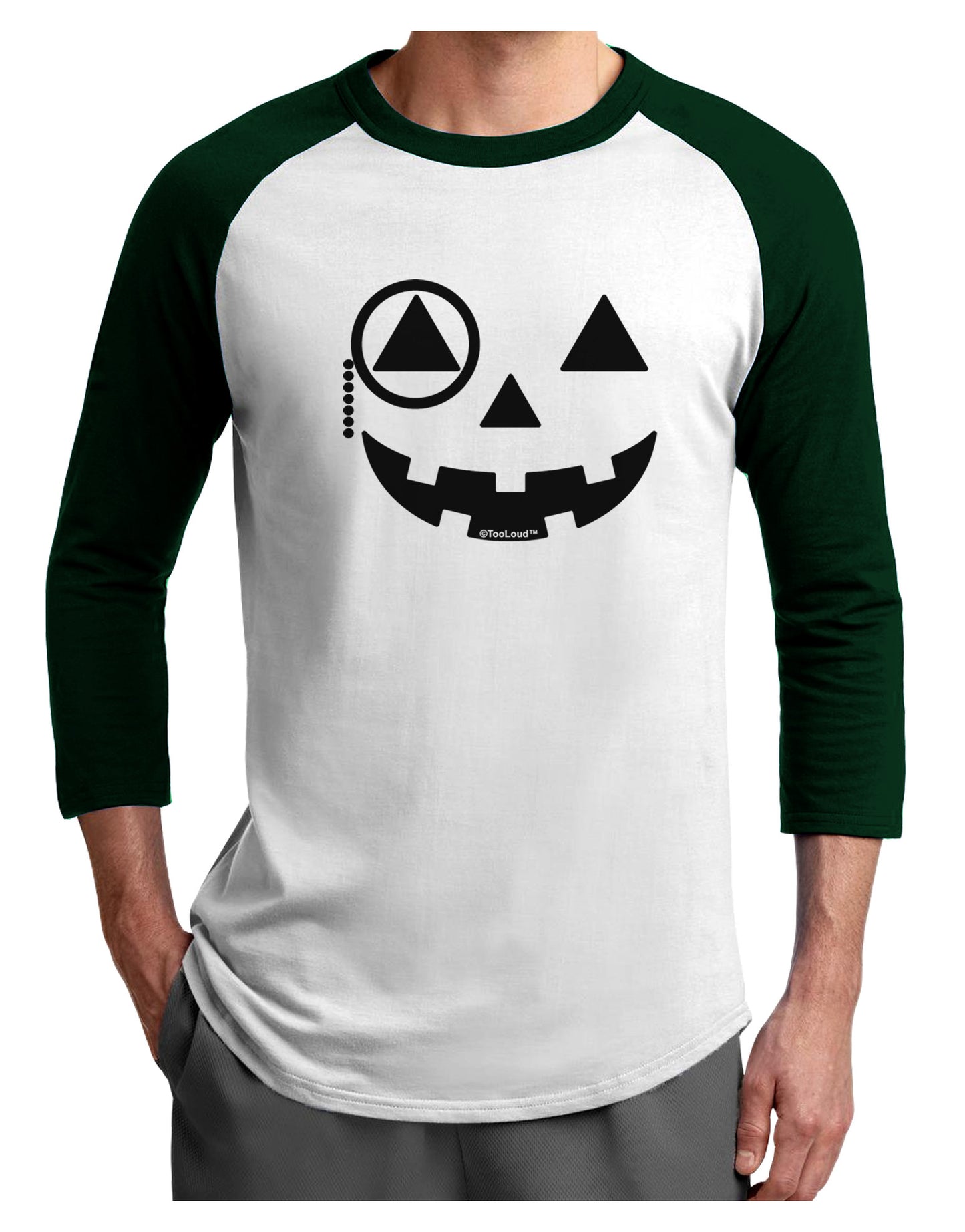 Monocle Jack-o-Lantern B-W Adult Raglan Shirt-TooLoud-White-Forest-X-Small-Davson Sales