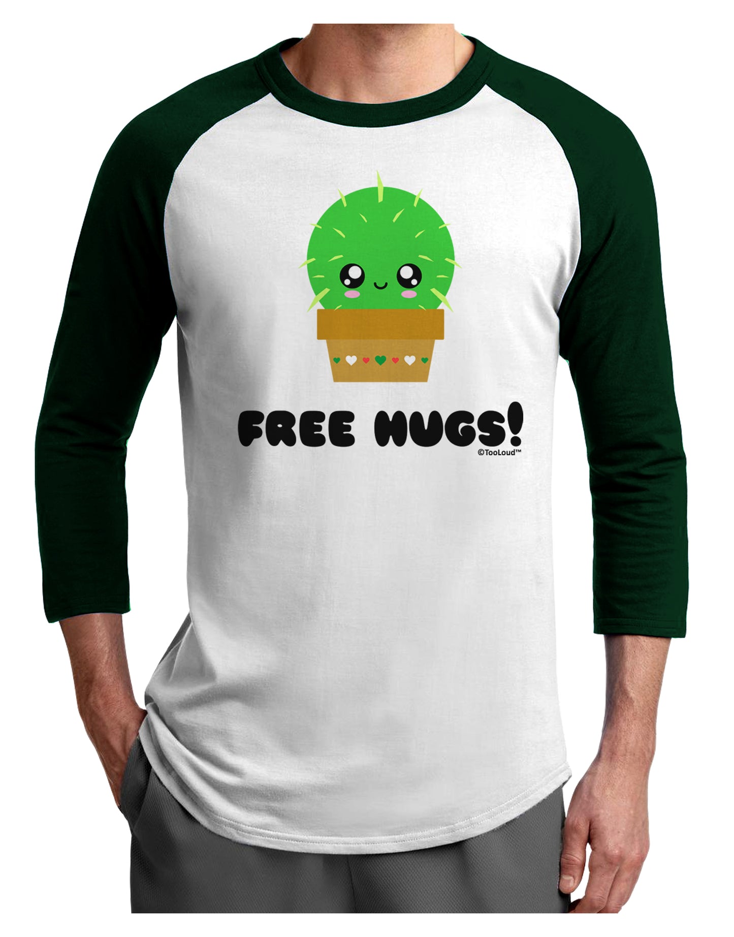 Cute Cactus - Free Hugs Adult Raglan Shirt by TooLoud-TooLoud-White-Forest-X-Small-Davson Sales