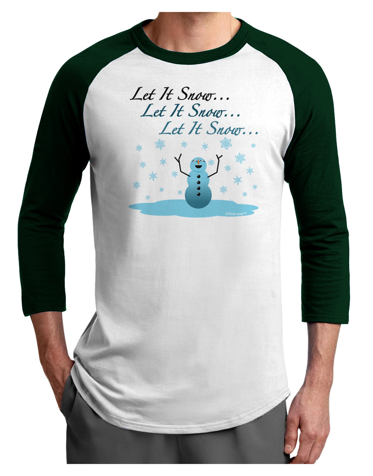 Let It Snow Happy Snowman Adult Raglan Shirt-Raglan Shirt-TooLoud-White-Forest-X-Small-Davson Sales